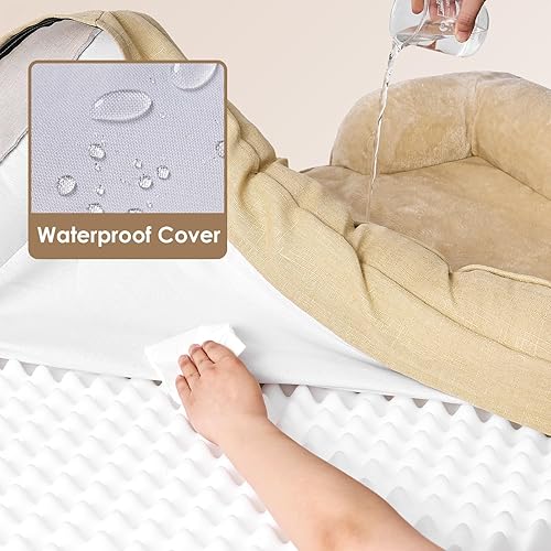 Miniatura 277 de EHEYCIGA – Cama ortopédica mediana impermeable para perros medianos, de espuma viscoelástica tipo caja de huevos, con bordes elevados y base