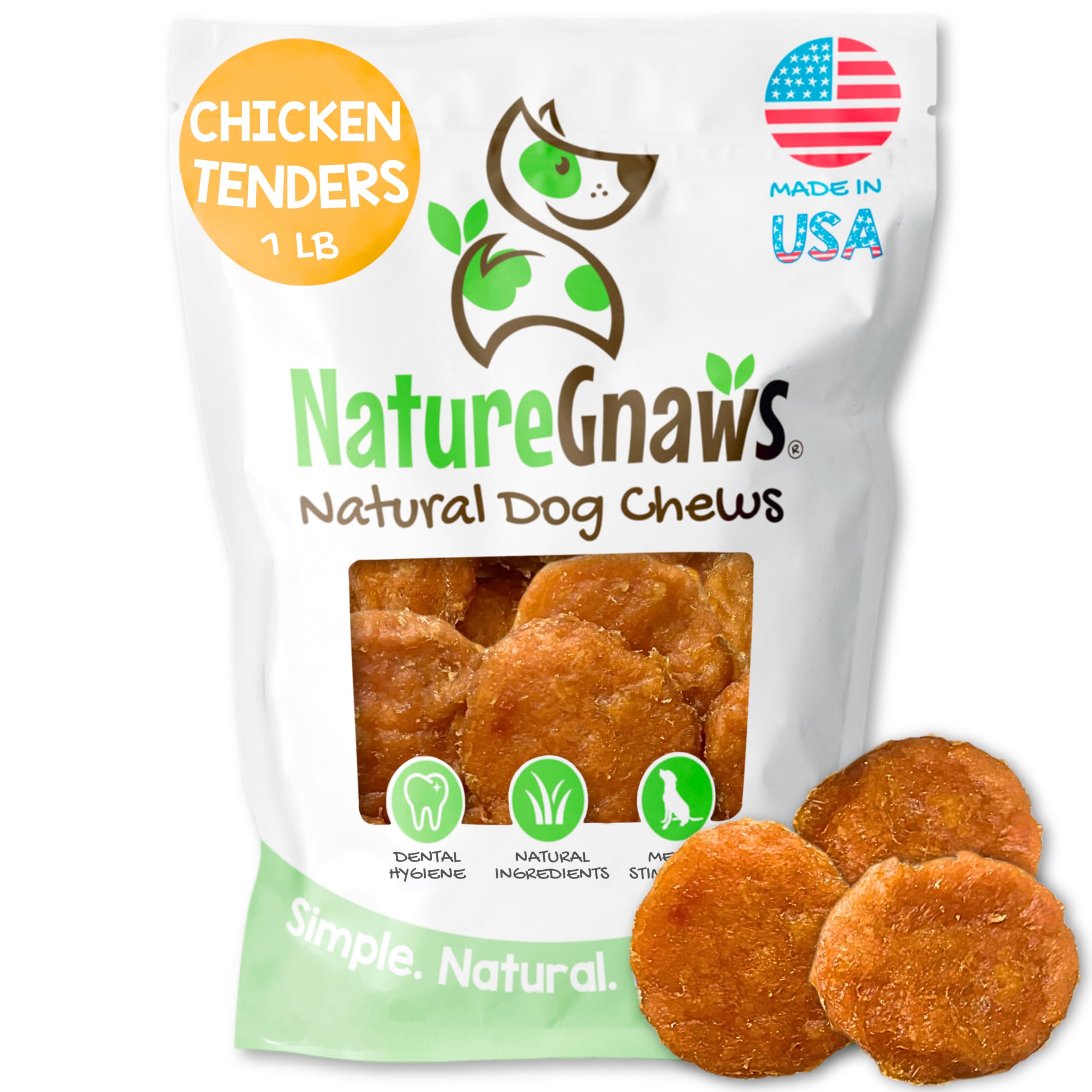 Nature Gnaws USA Chicken Tenders (1Lb) - Delicious Grain-Free Dog Treats for Small, Medium & Large Breeds - Natural Jerky Chews for Dogs.