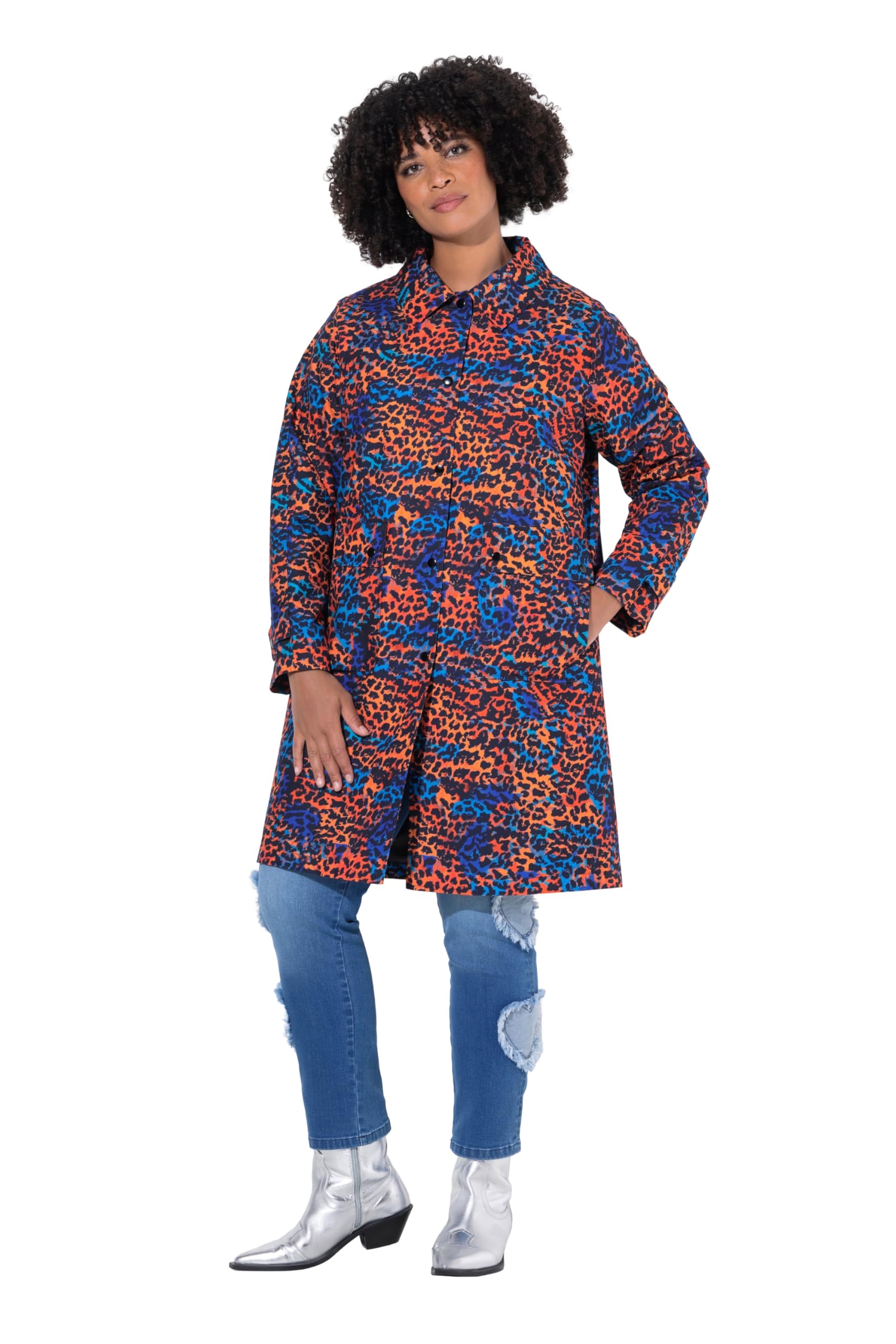 Angel of Style Damen große Größen Übergrößen Plus Size Mantel, farbiges Leo-Muster, Druckknöpfe 842820