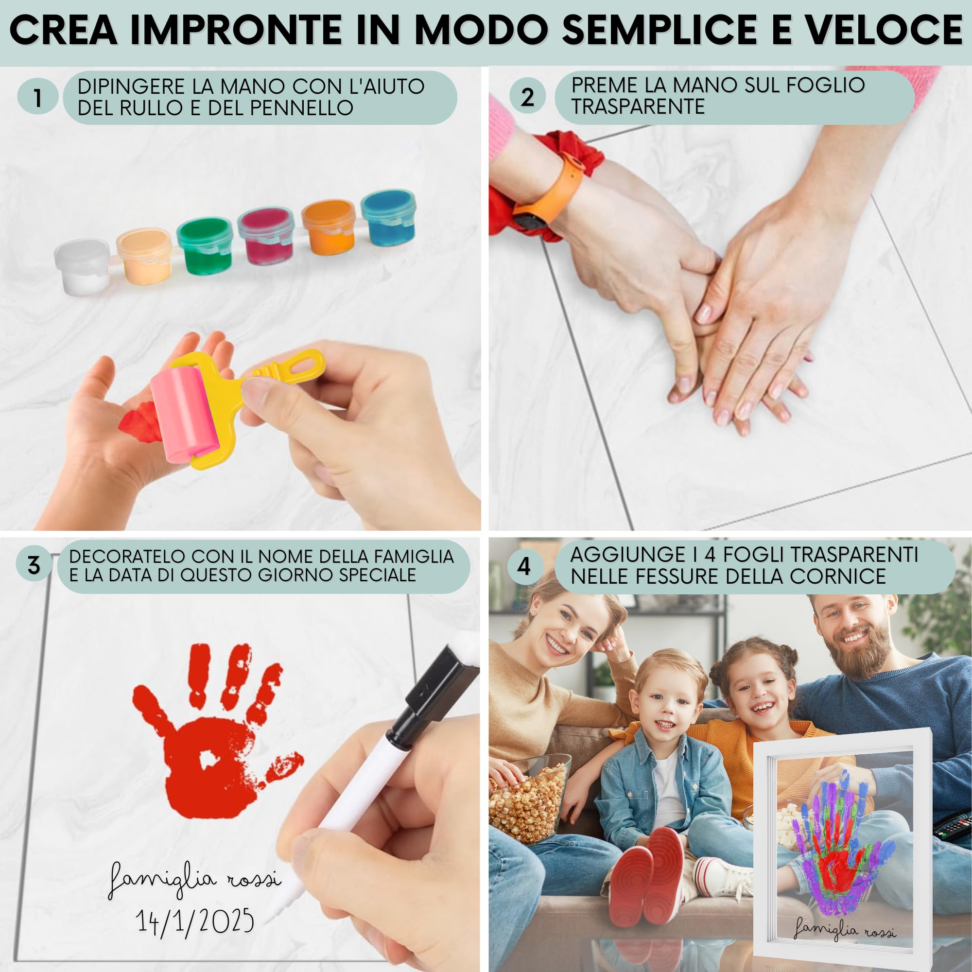 Kit Impronta Mani e Piedi Neonati, Cornice con Spazio per 4 Impronte, Set Regalo Neonato