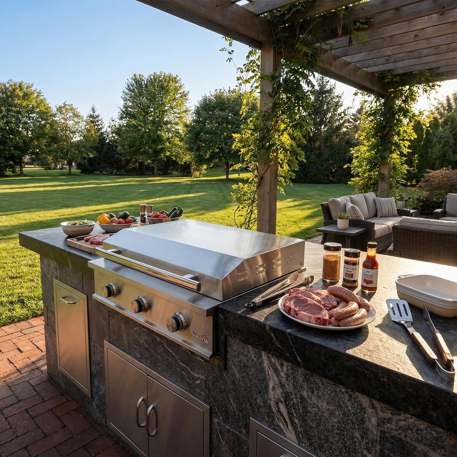 Stanbroil 36-Inch Natural Gas Built-In Griddle, Premium 304 Stainless Steel 3 Burner Flat Top Grill for Outdoor Kitchen BBQ Island