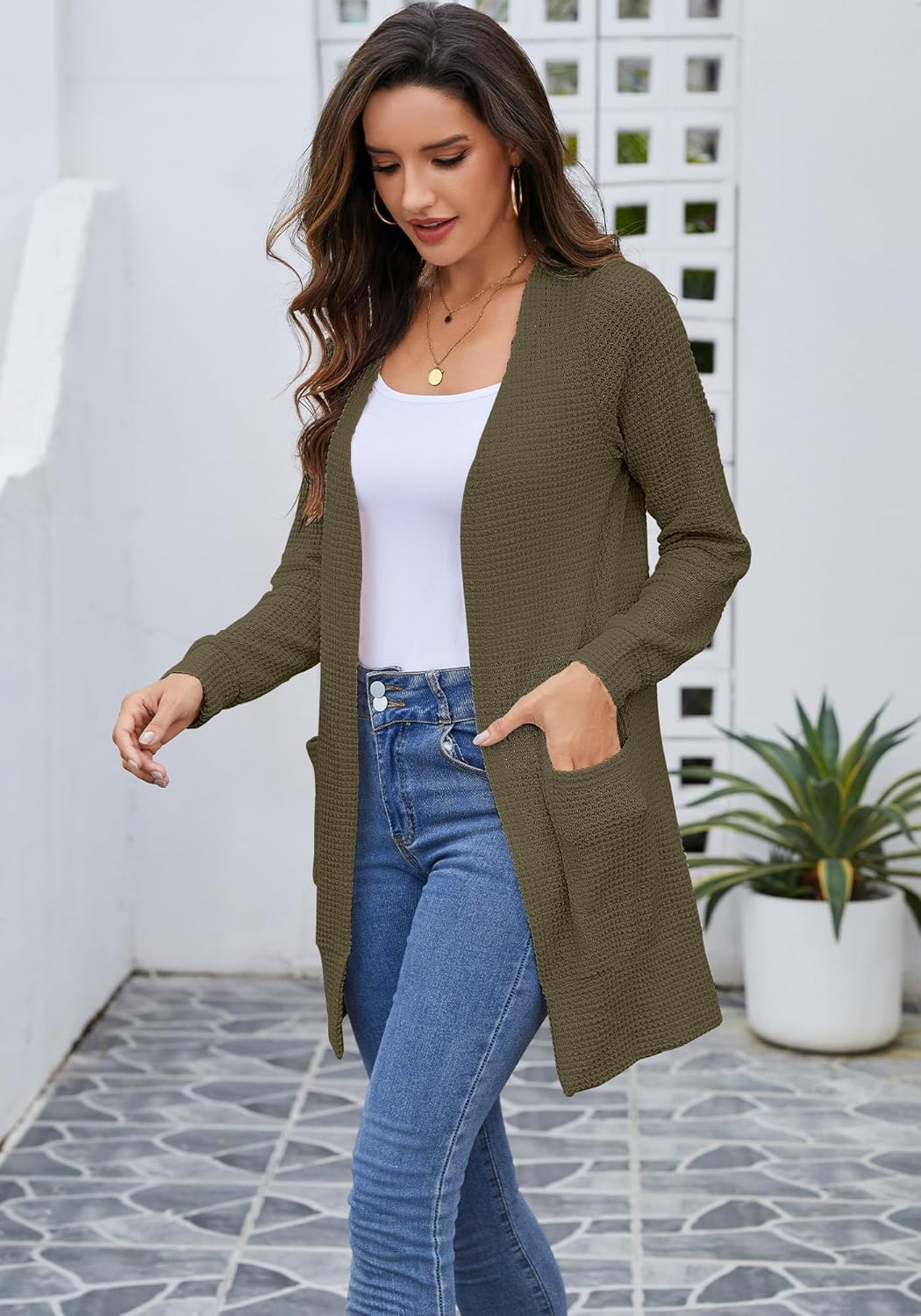 Cardigan Sweaters for Women Lightweight Open Front Waffle Knit Cardigans Casual Loose Fall Outfits for Women 2025 - Image 5