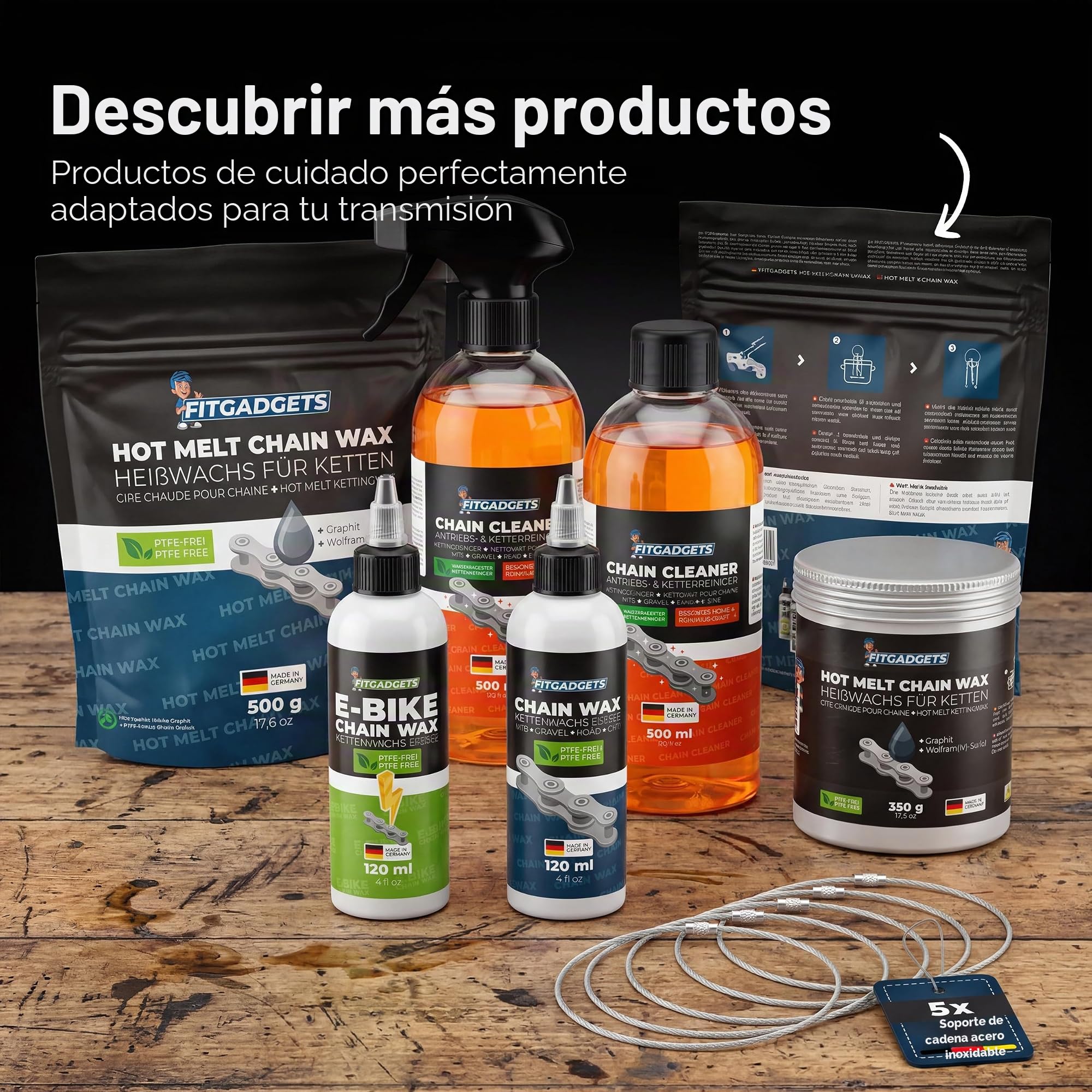 OH3 Fitgadgets - Cera para cadena de bicicleta en lata de cera caliente para calefacción, incluye 3 soportes para cadena, 350 g, cera de derretimiento con grafito y sulfuro de tungsteno, lubricante de