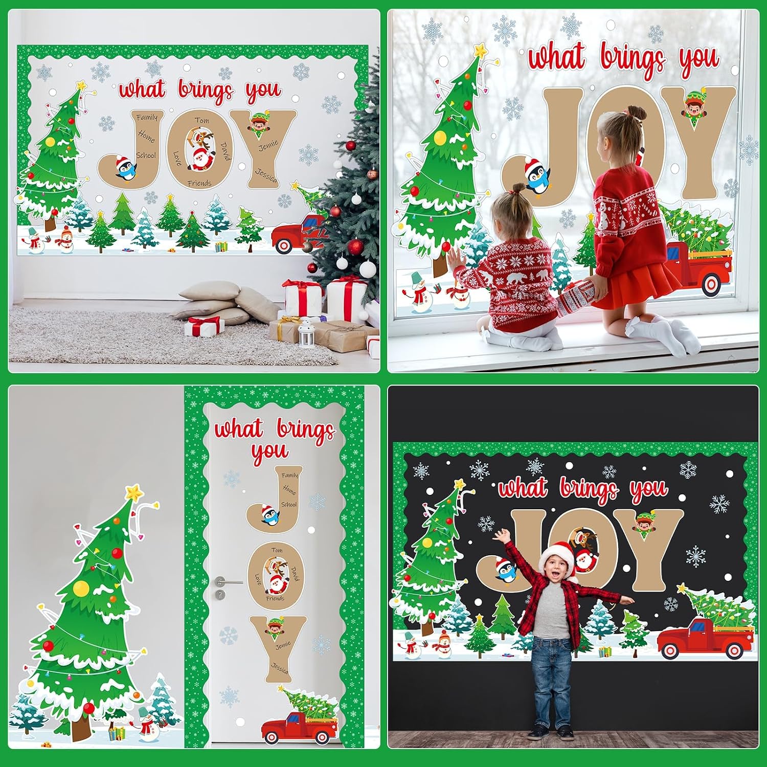 Christmas Winter Bulletin Board Set What Brings You Joy Bulletin Board Classroom Decorations Xmas Tree Snowflake Reindeer Paper Cutouts for Xmas Holiday Classroom School Blackboard Wall Door Decor image 5