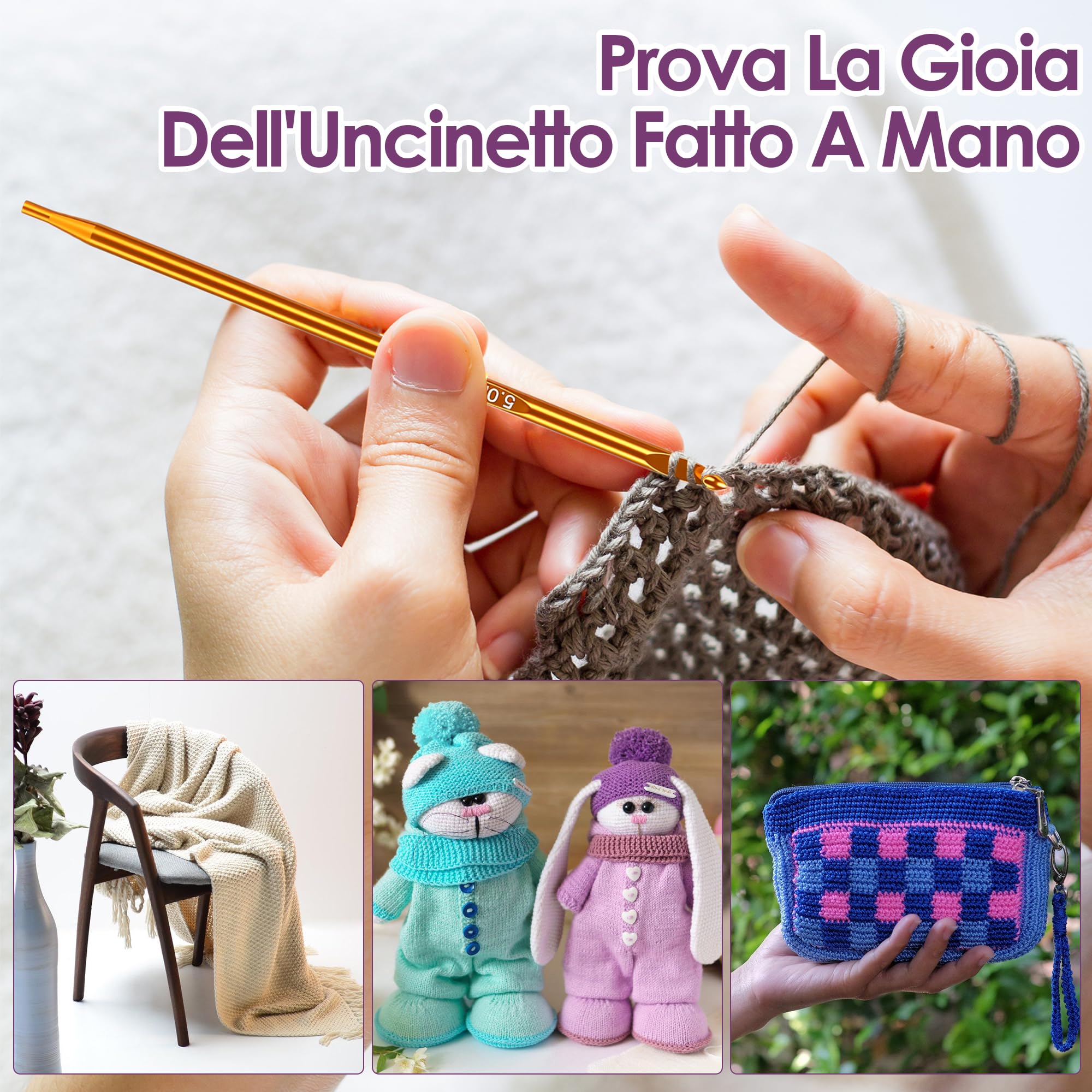 Set di 12 Uncinetti Tunisini Intercambiabili, Uncinetti Afgani in Lega di Alluminio, Dimensioni 3,0-10,0mm, Fili 40cm 60cm 80cm 100cm per Tappeti, Maglioni, Sciarpe