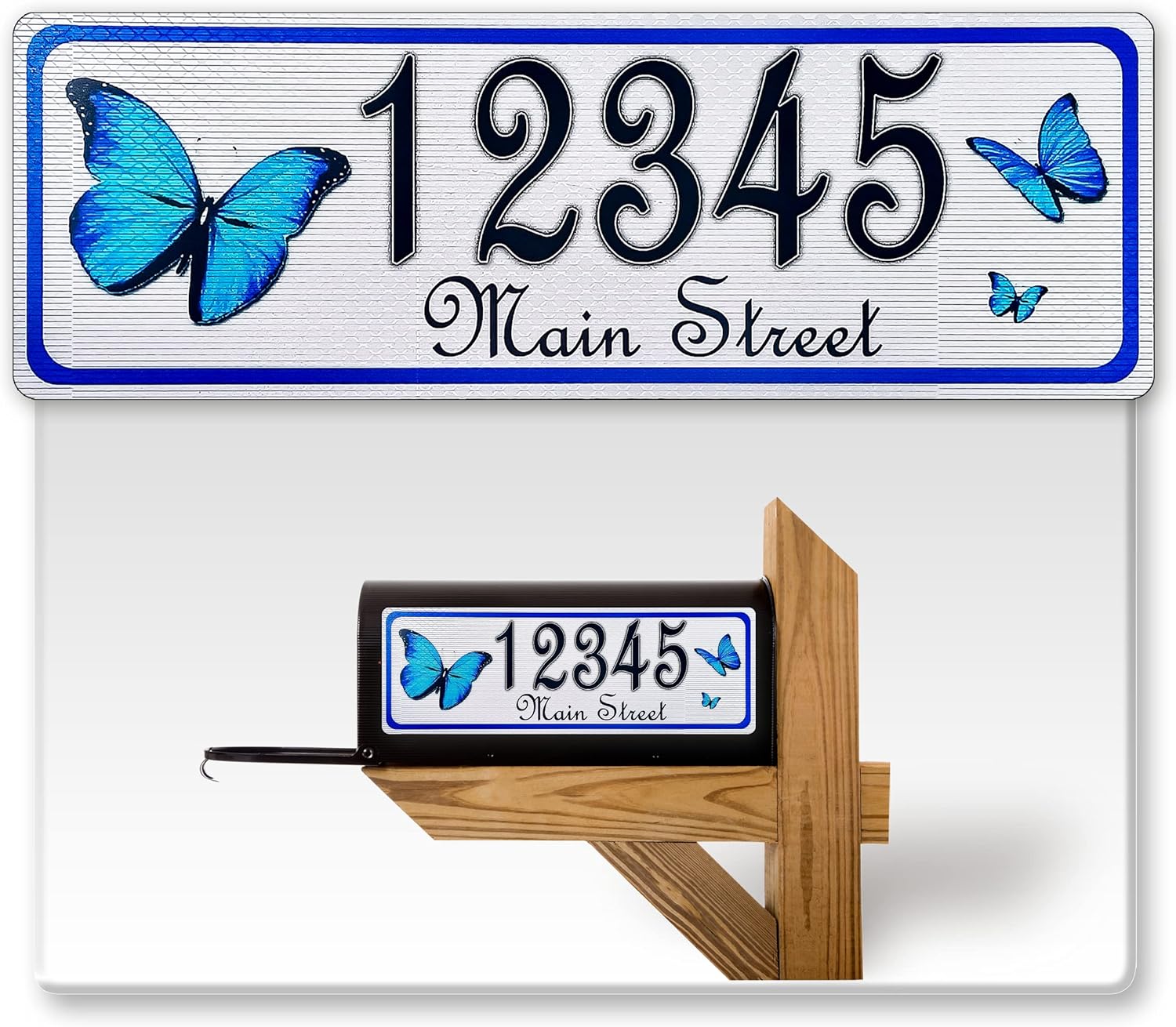 Curb-N-Sign®, Super Reflective Horizontal Custom Address for Outside, Made in USA Customized House Number Stickers (Butterflies)