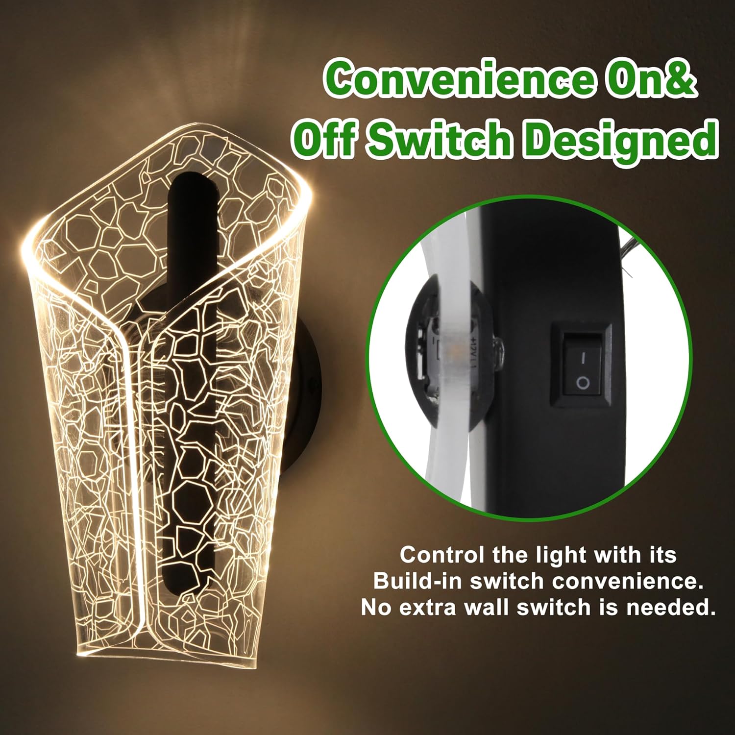 12V LED RV Wall Sconce with Switch, 3400K Warm White RV Reading Light with Acrylic Lens, RV Interior Light Fixture for RV, Motorhome, Trailer, Camper, Boat