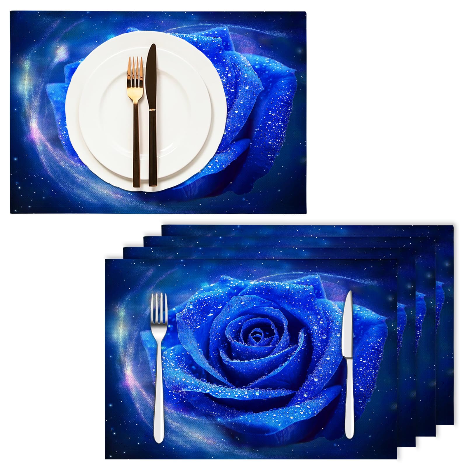Set di 8 Tovagliette Americane Lavabili Cotone Lino Galassia - Tovaglietta Americana Resistenti al Calore Durevole Rosa blu - per Colazione Pranzo 30×45 cm