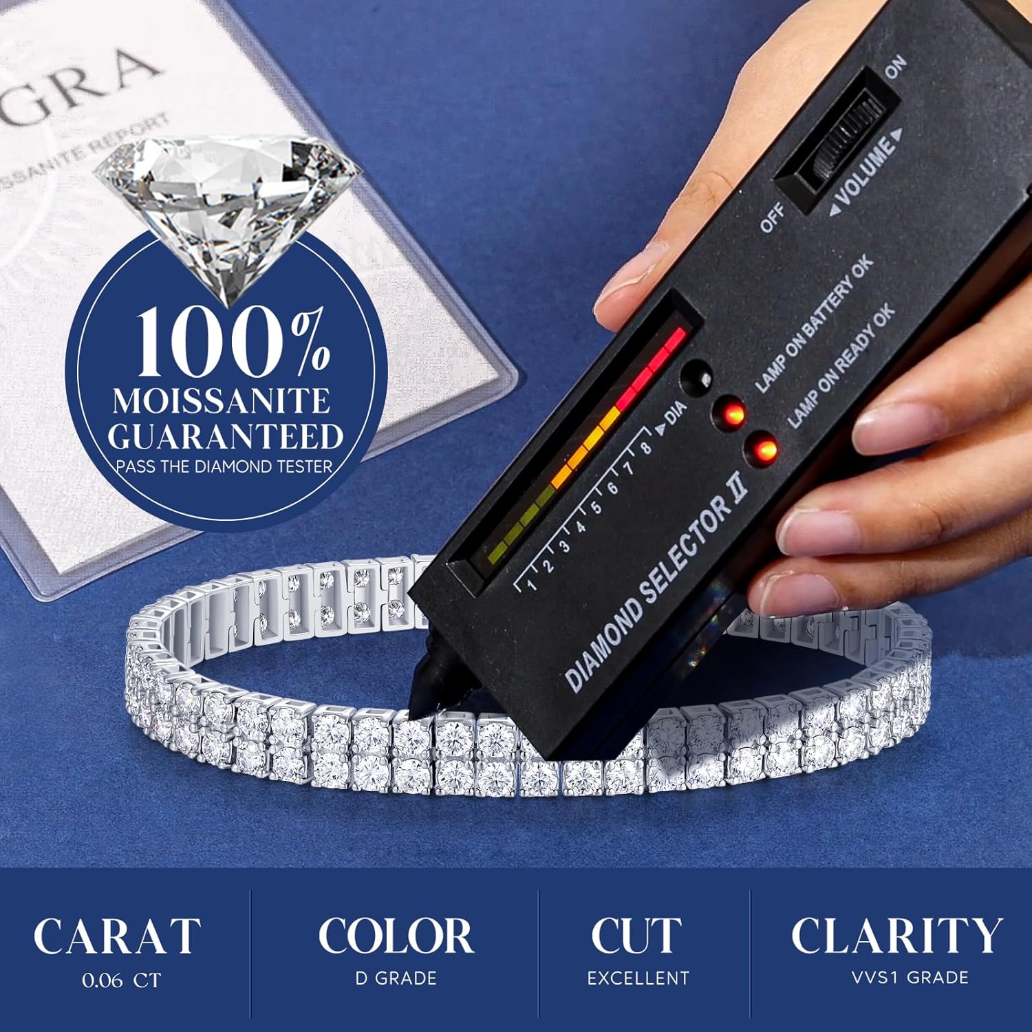 11 Carats 3mm 2 Row Tennis Bracelets For Women Men,D Color VVS1 Lab-Grown Moissanite Diamond,Wedding Bridal Fine Jewelry,Anniversary Birthday Gift,Length 7.5 Inch