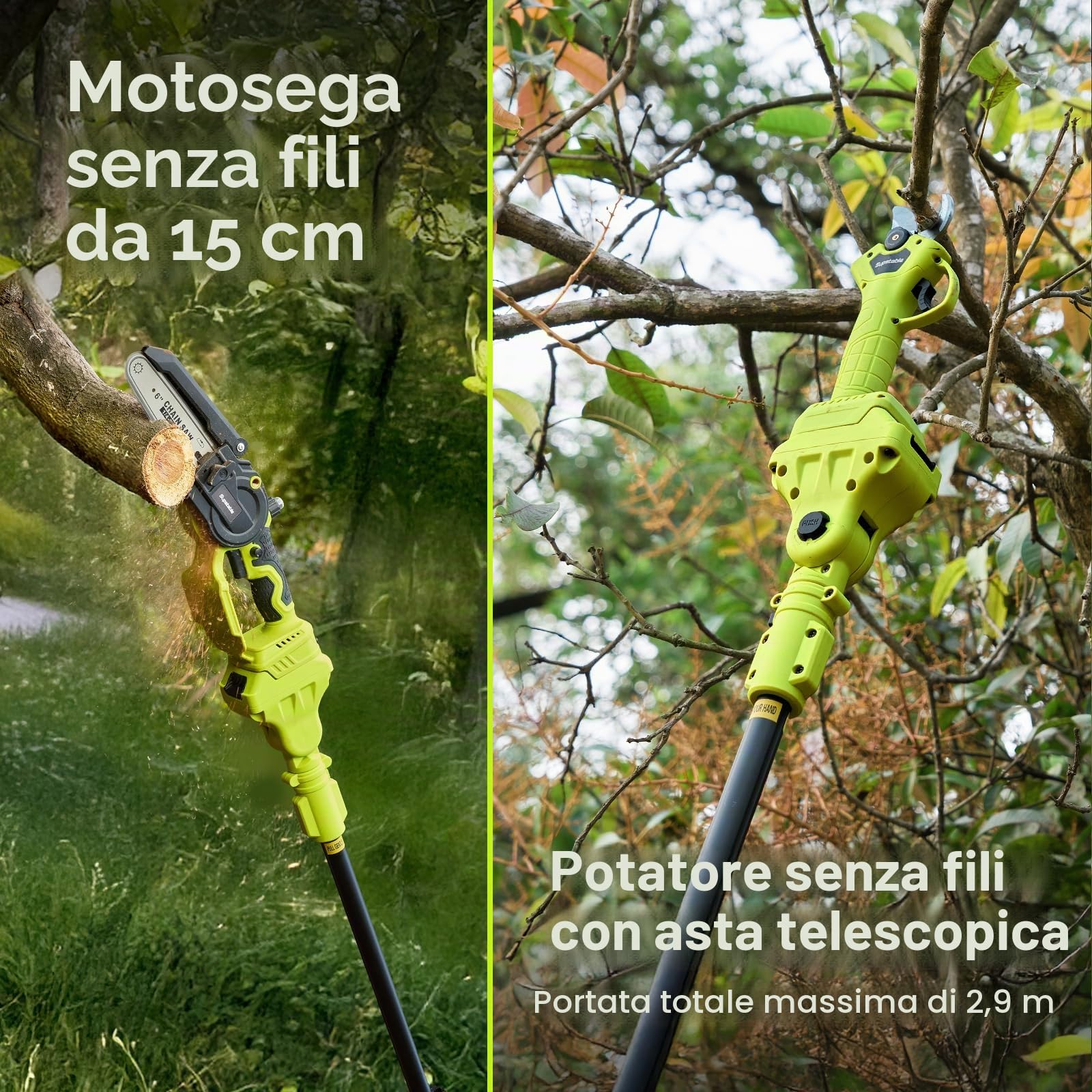 Supstable 4 in 1 Kit Motosega a Batteria Telescopica 6 Pollici 33 mm con 8000 mAh Batterie 4,8 m