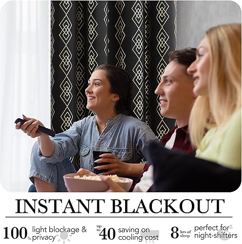 Miniatura 5 de Cortinas opacas negras con estampado marroquí de aluminio para dormitorio, tratamientos de ventana de ahorro de energía, 96 pulgadas, patrón