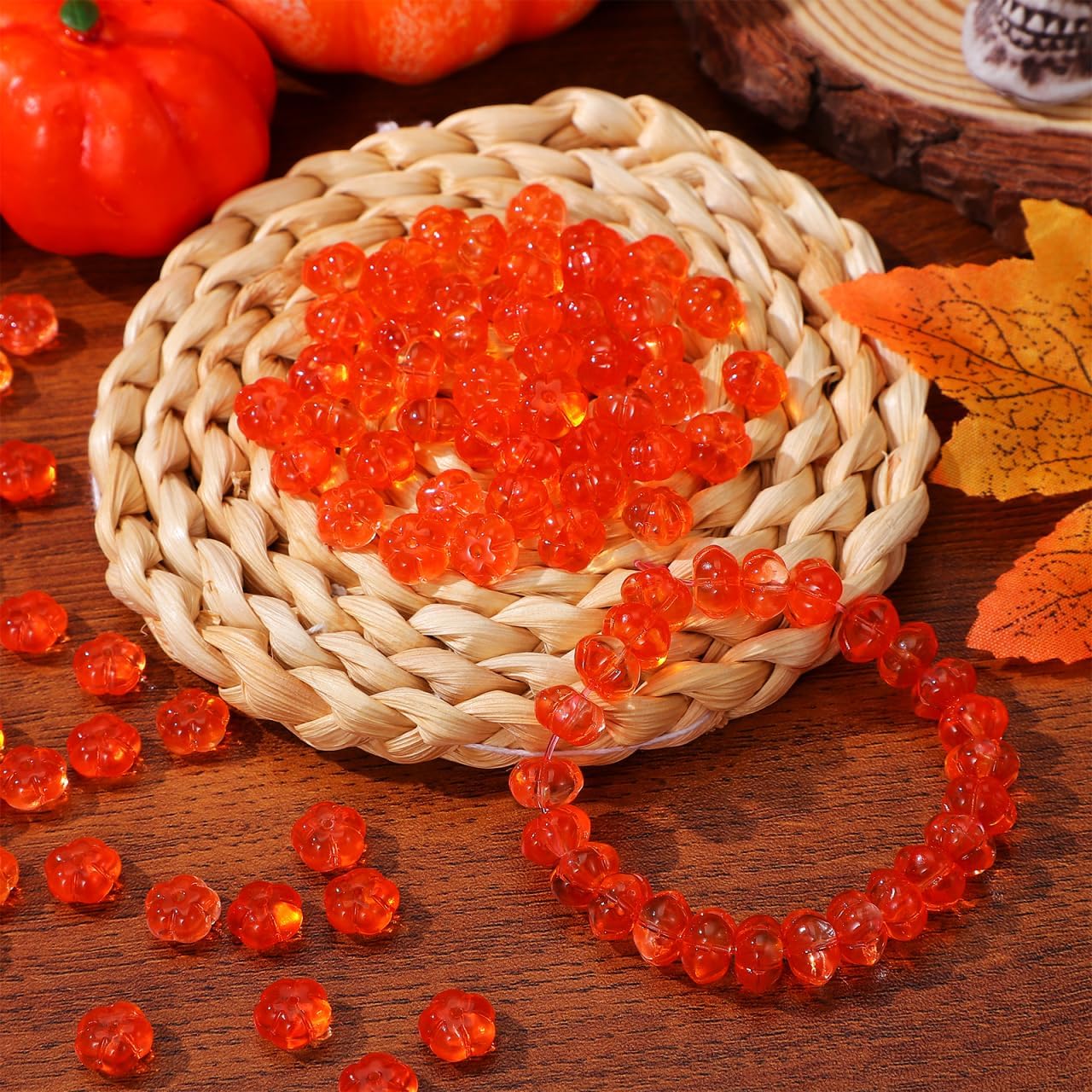 WOONEKY Pumpkin Spacer Beads 100Pcs Glass Loose Beads for Thanksgiving Earring Making DIY Crafts Decorative Jewelry Supplies for Bracelets and Fall Projects