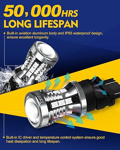 Miniatura 5 de Bombillas LED 3157 rojas para luces de freno, 24 conjuntos de chipsets SMD 300% más brillantes 3056 3156 3057 4157. Bombillas LED de repuesto