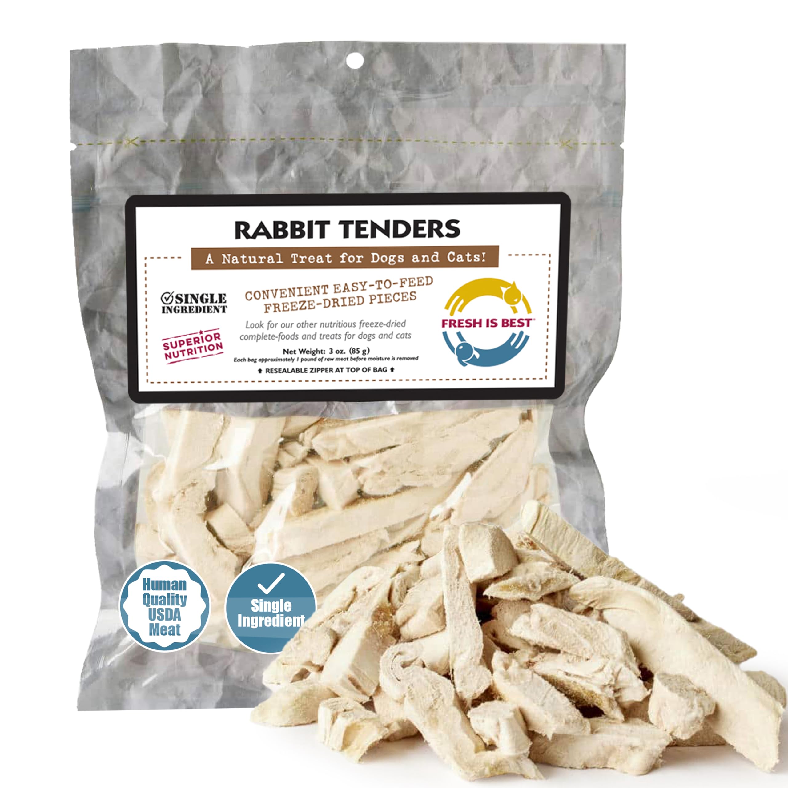 Fresh Is Best - Freeze Dried Healthy Raw Meat Treats for Dogs & Cats - Rabbit Tenders