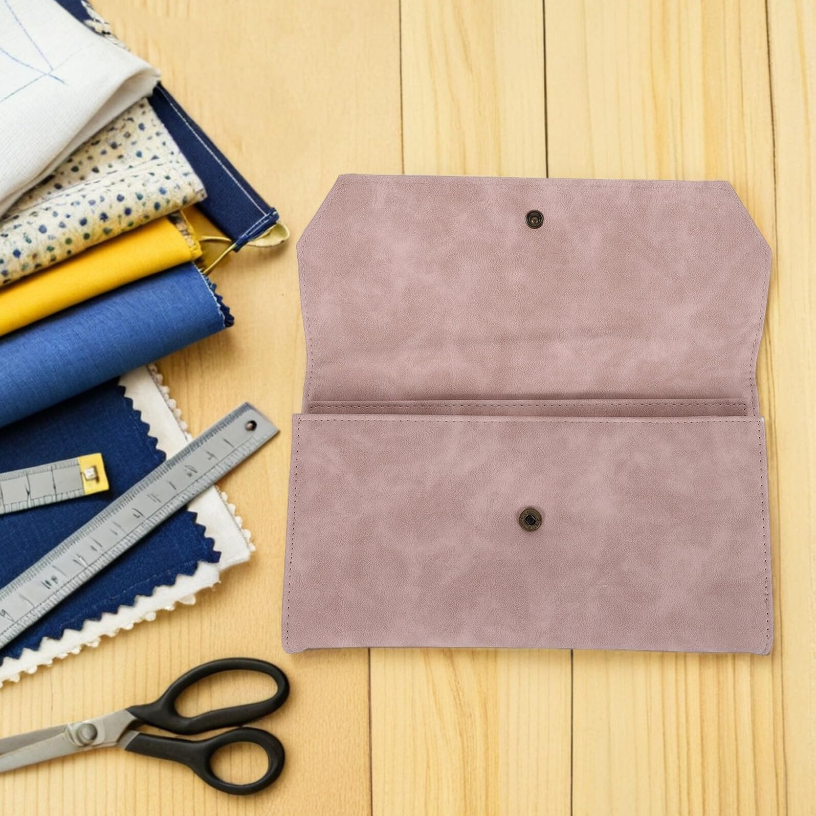 WRITWAA Bolsa para Agujas de Tejer Circulares Portátil de Cuero Sintético Azul Oscuro con 13 Ranuras Elásticas, Organizador para Ganchos de Crochet y Accesorios de Costura, Estuche
