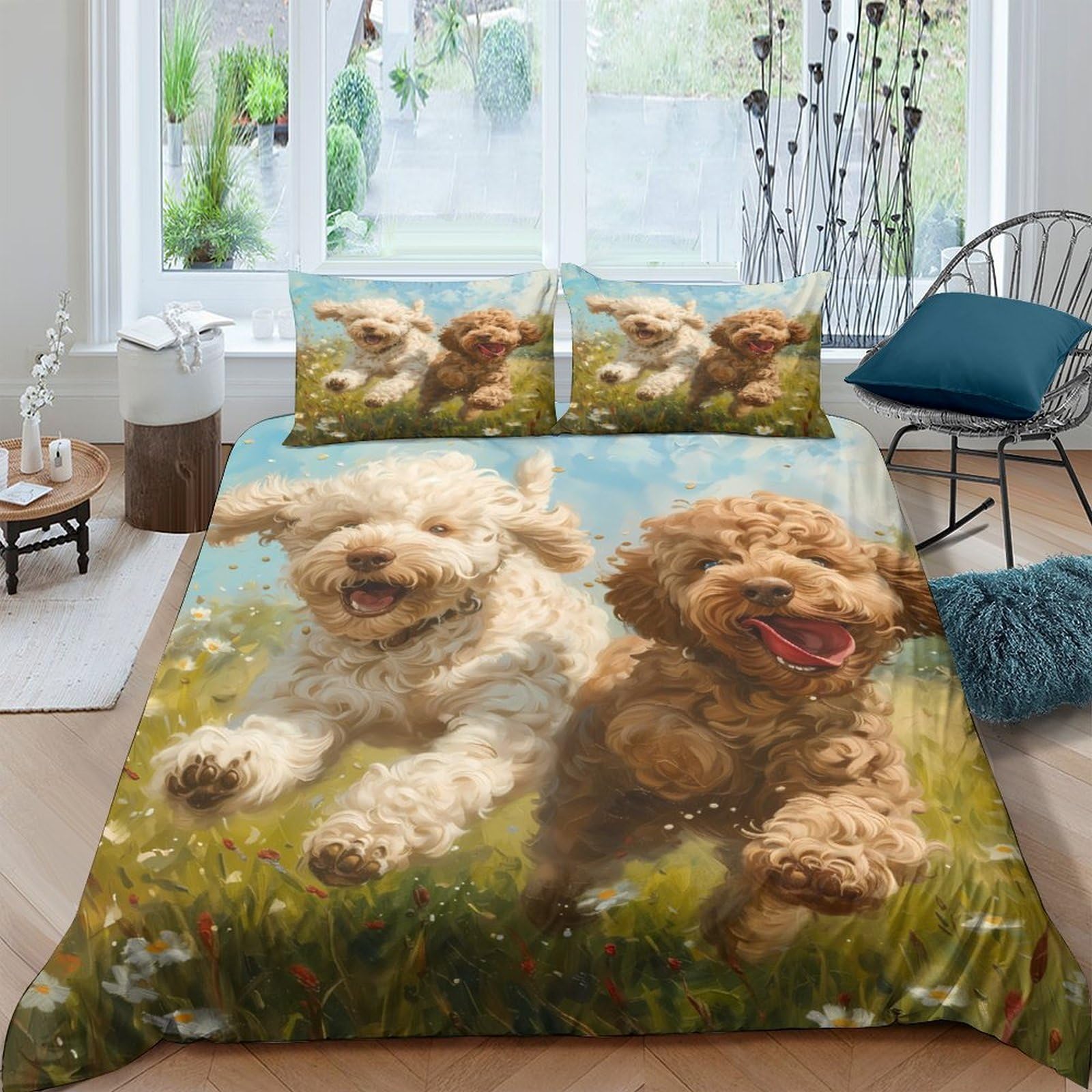 Ctjqhvkz Style-7 3D Printed Playful Puppy Fitted Sheet Microfiber Soft Breathable Running Dogs Mattress Cover For Bedroom Guest Room Decor Single（135X200cm）
