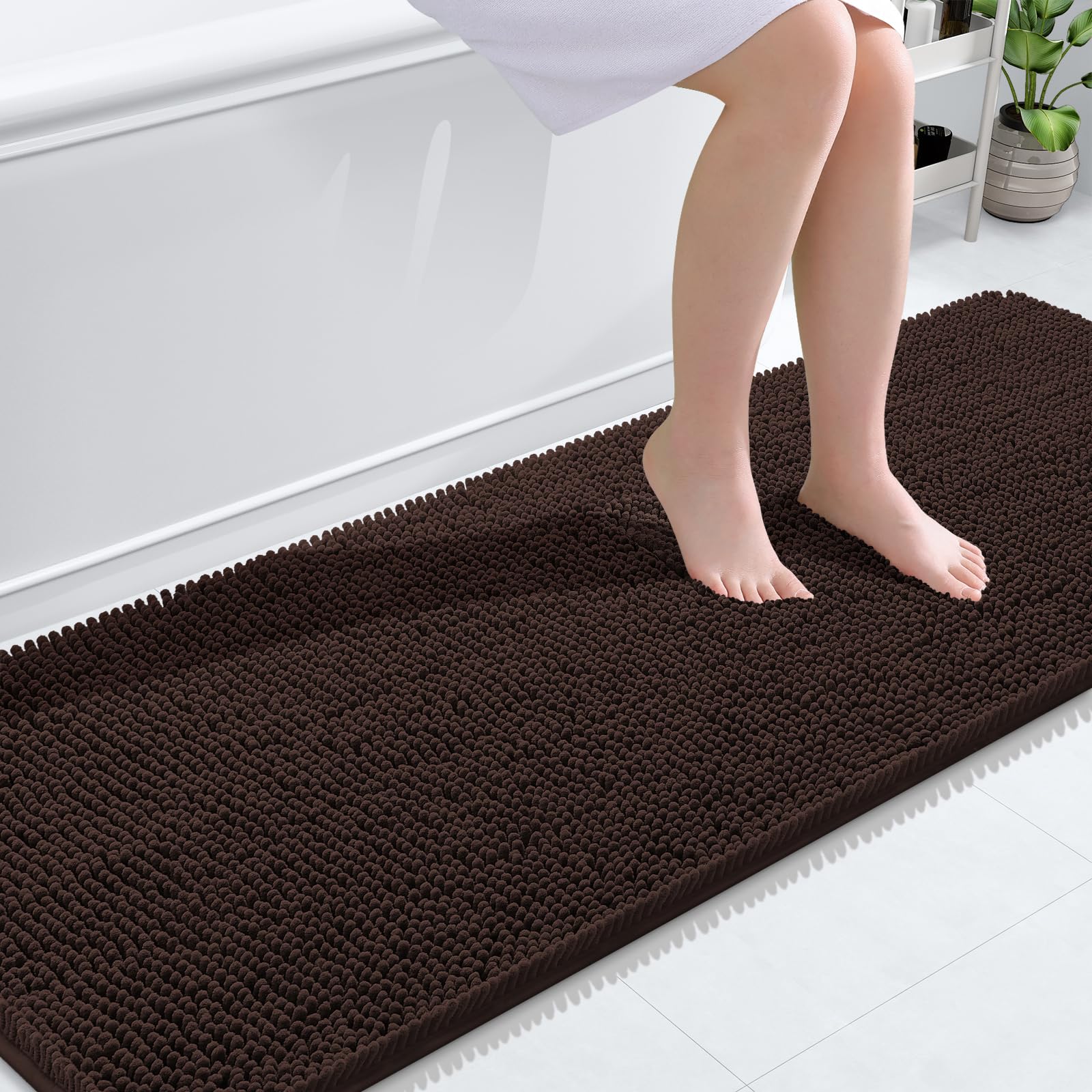 OLANLY Bathroom Runner Rugs 70x24, Extra Soft Absorbent Chenille Bath Rugs | Brown, Quick-Drying Rubber Backing, Machine Washable Long Bath Mat for Bathroom Floor, Tub and Shower, Home Decor Accessories