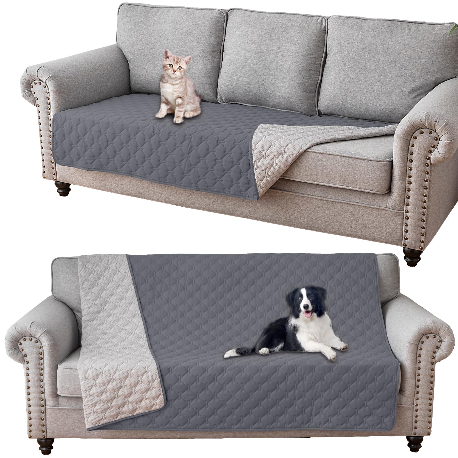 Coperta Impermeabile per Cani, Copridivano antigraffio gatto, Copridivano con Penisola per Animali con Fondo in Gomma Antiscivolo, Copriletto (Grigio,102x127cm)