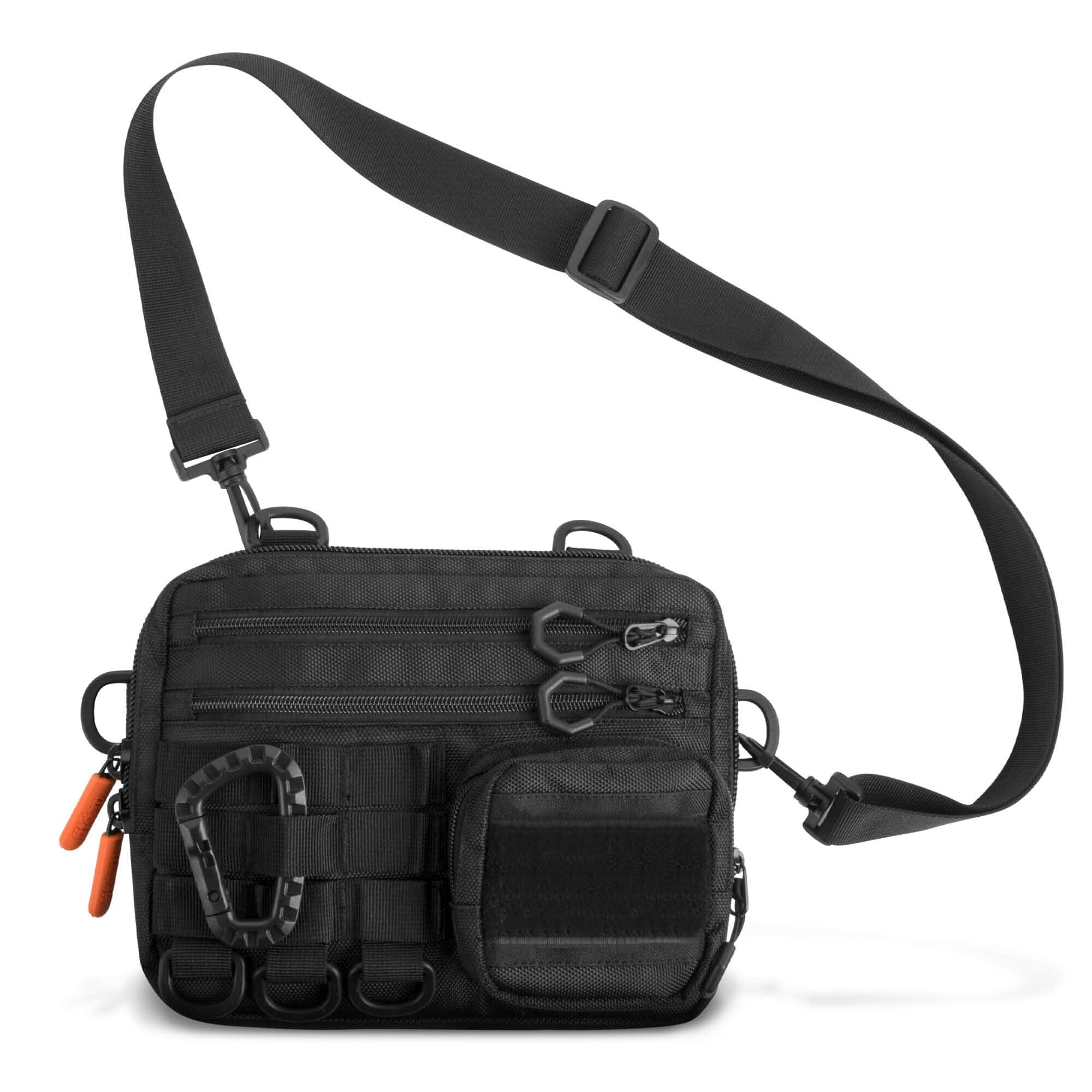FitdomSmall Tactical Messenger Bag for Men, EDC Sling Crossbody Waist Pack Water & Cut Resistant Fabric, 5 Compartments, MOLLE Webbing & D-Rings with Sling, Crossbody, Shoulder & Waist Carry Options