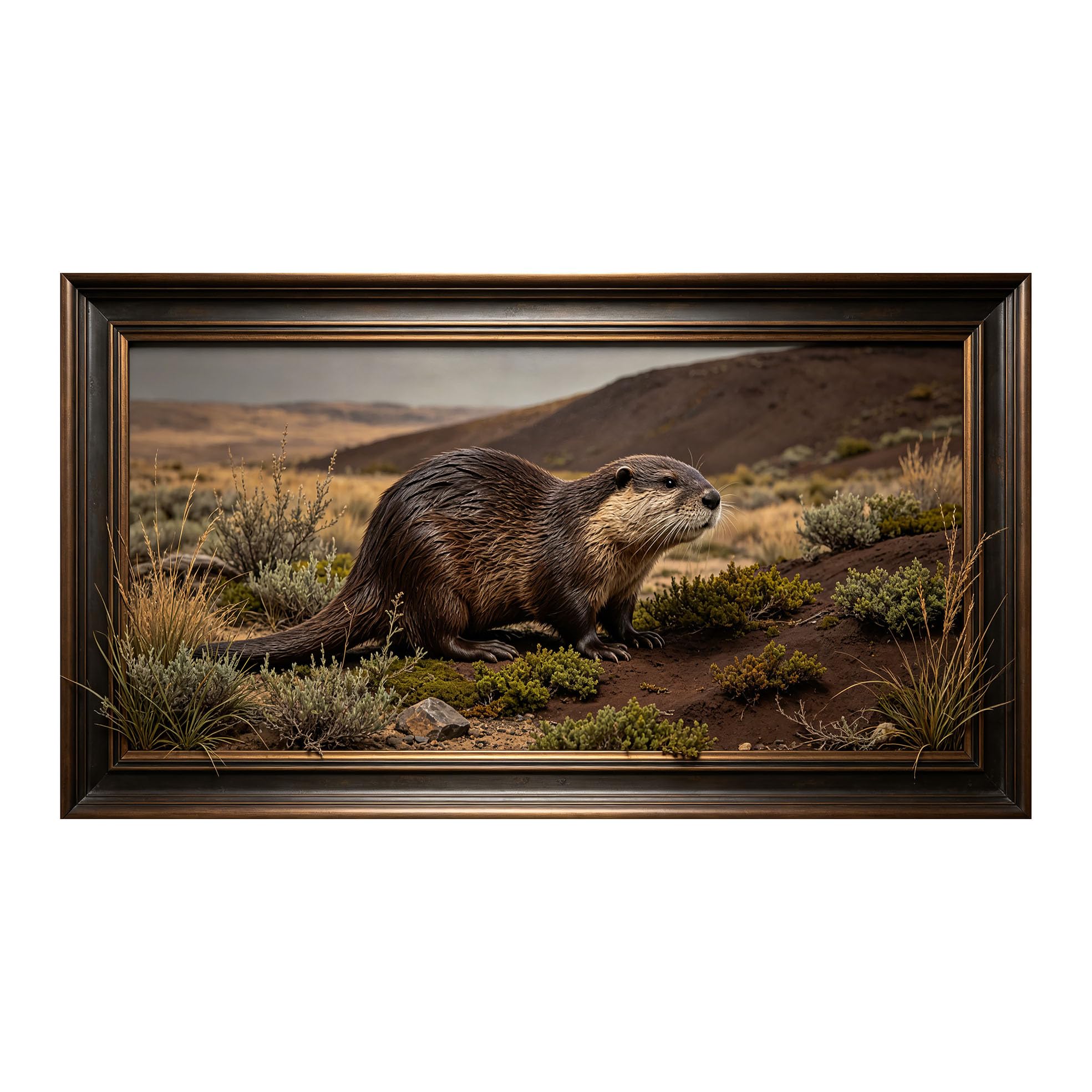 Yzpallescene 3D 3D Framed Wall Art 50cm×90cm Wilderness Otter Landscape Realistic Oil Painting Large Size SelfAdhesive Removable Wall Decor Prints Artwork for Living Room Bedroom Office