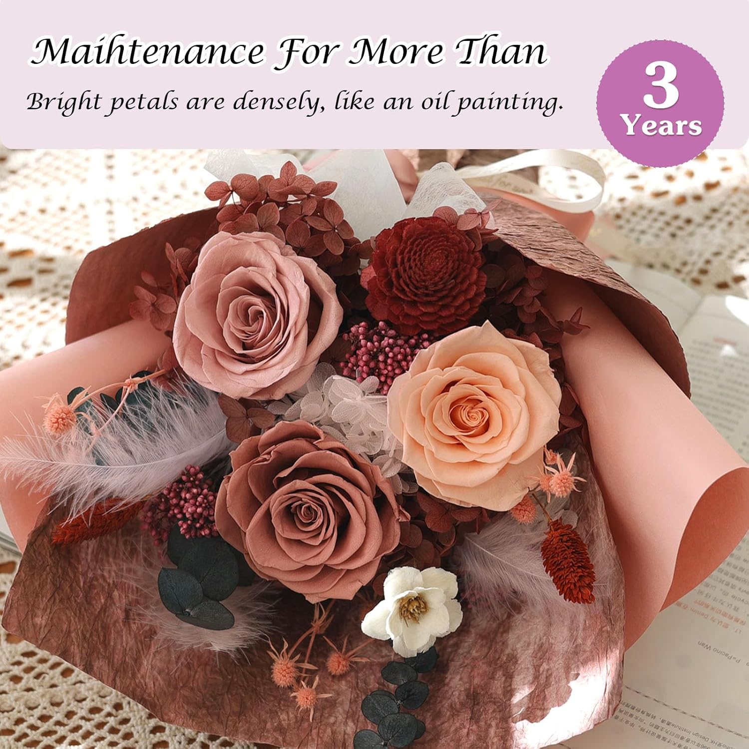 Preserved Flowers‌ Rose Bouquet Gift Set‌,100% Flowers for Delivery,Perfect for ‌Valentine's Day, Mother's Day, Christmas and Birthday Gifts‌,For ‌Wife, Girlfriend and Mom‌ (Dusty Rose)