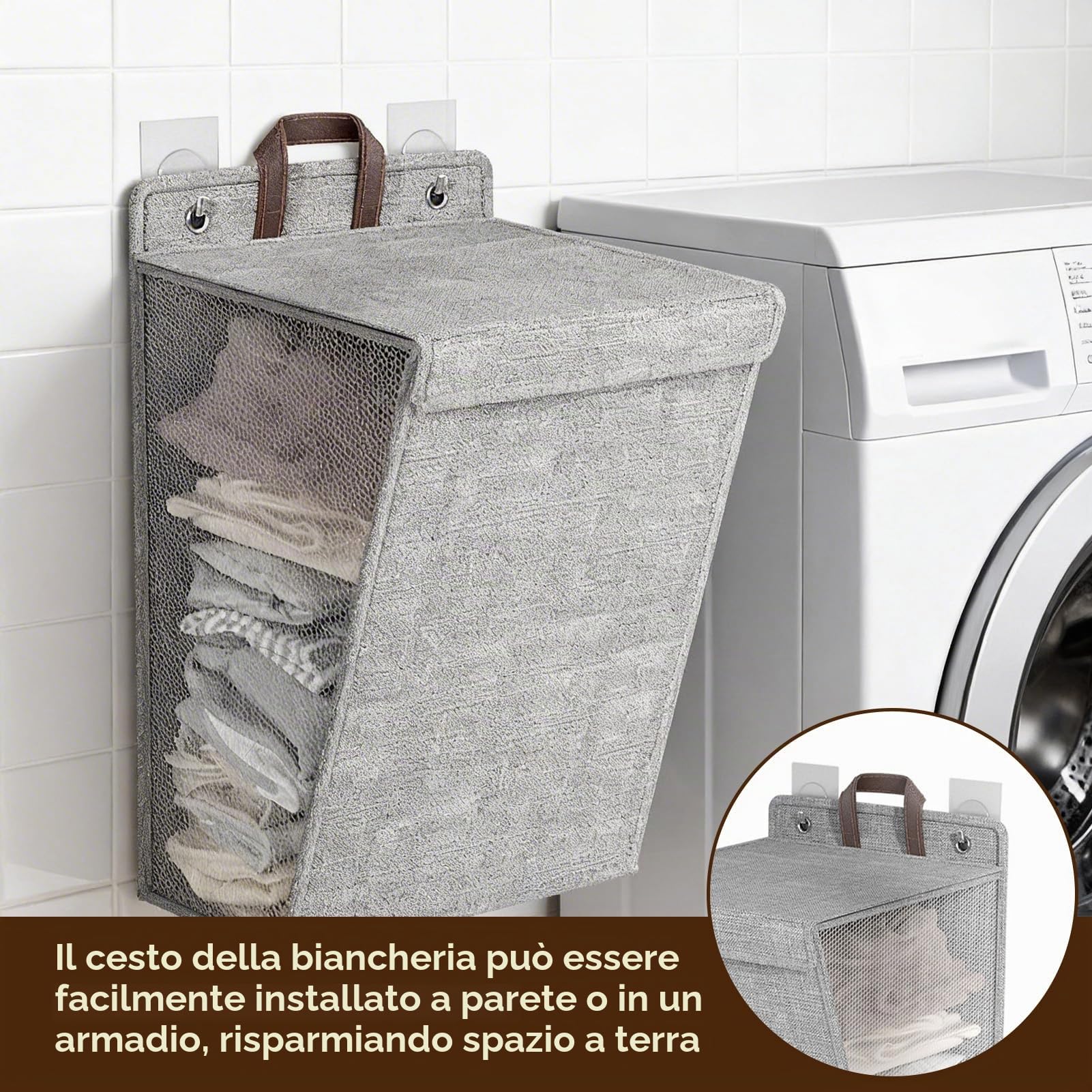 Cesto Per La Biancheria da Appendere al Muro, Cesti Per La Biancheria da Parete Pieghevoli Cesto Per La Biancheria da Appendere Cesto Per Armadio Pensile Portatile Per Armadio(Large-Grigio)