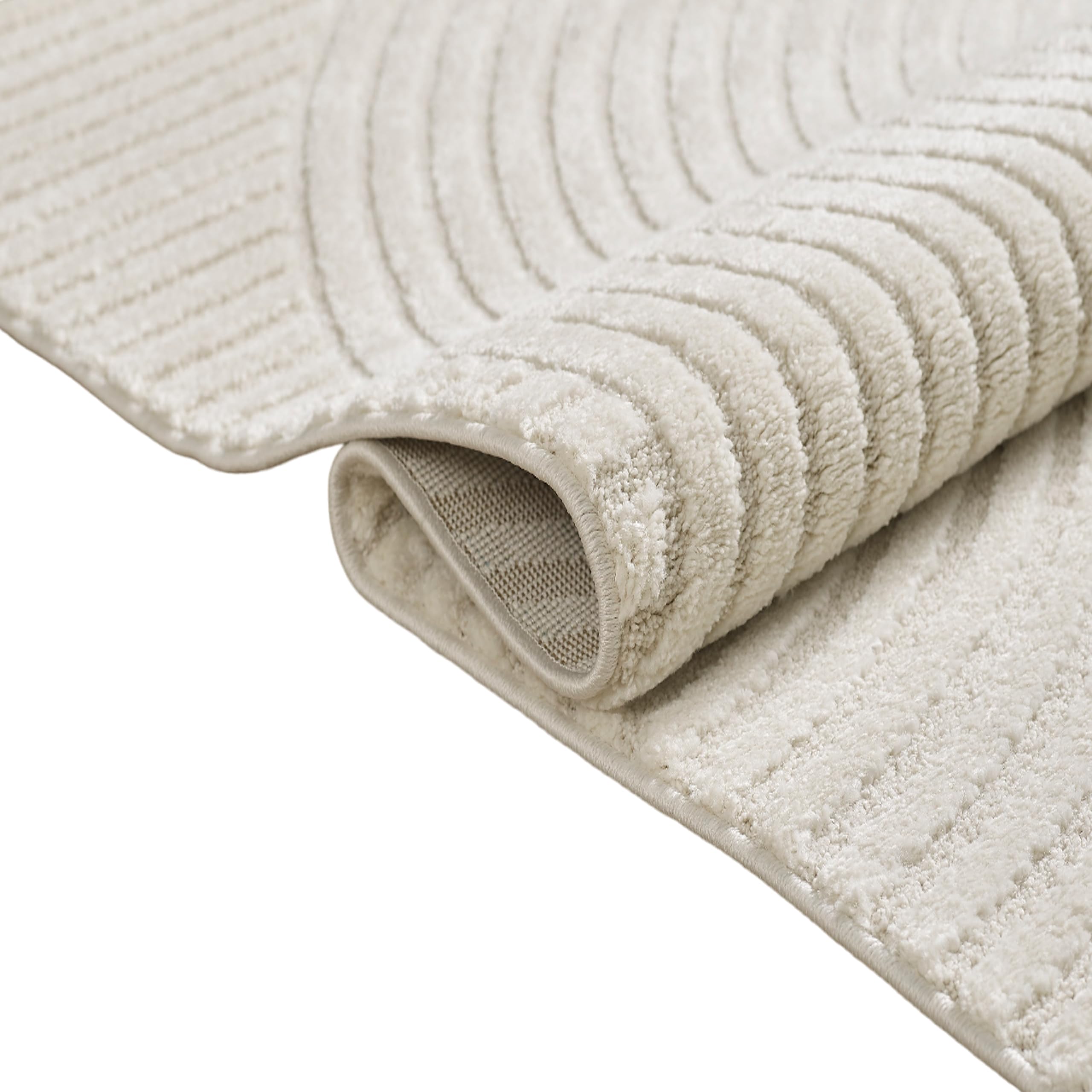 CARPETIA Tapis Salon Chambre Moderne Designer Tapis Effet Relief 3D Lignes Doux Unicolore Crème Clair 120 x 170 cm