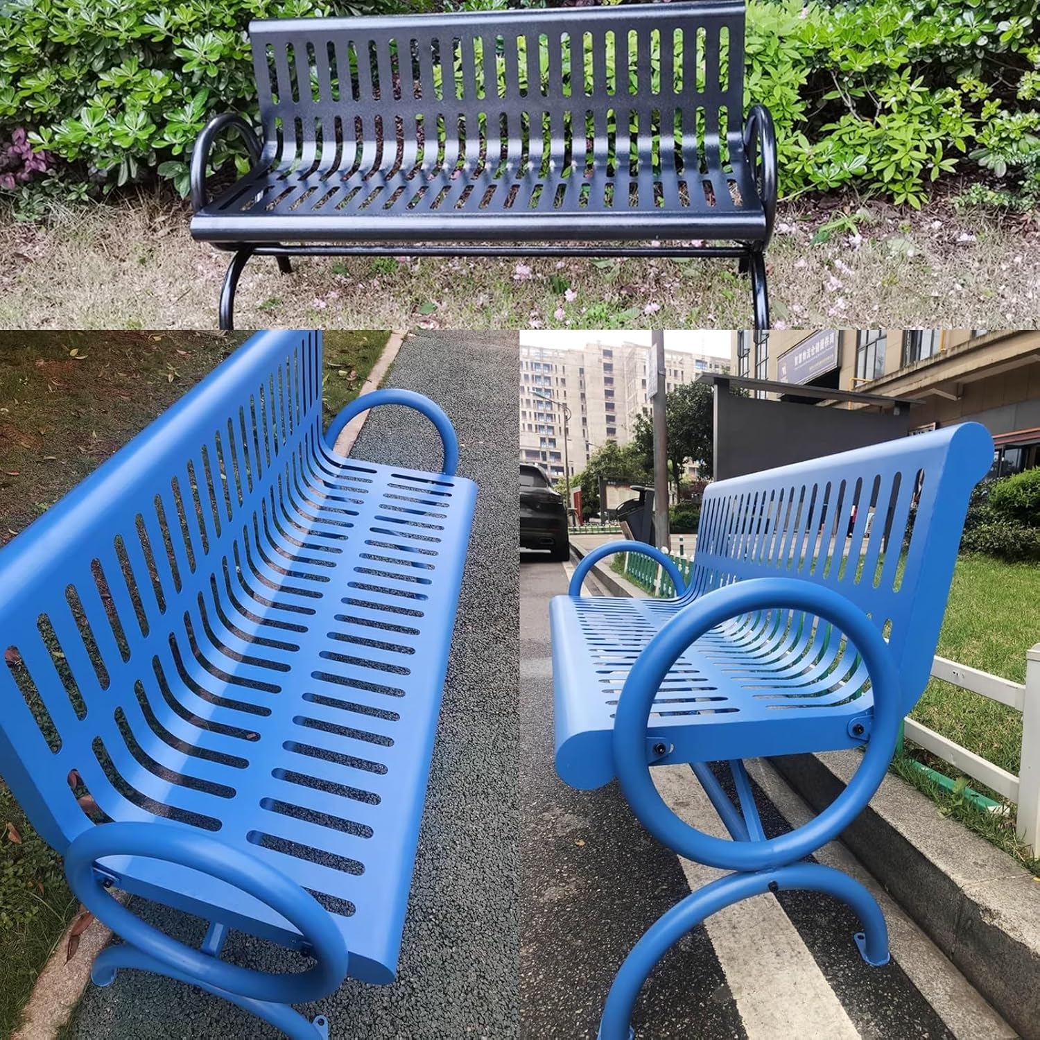 Outdoor Bench Wrought 47in Bench Iron Bench All Aluminum Patio Furniture Outdoor, Weather Proof Patio Park Bench, Suitable for Parks, Porches, Swimming Pools(Pinks)