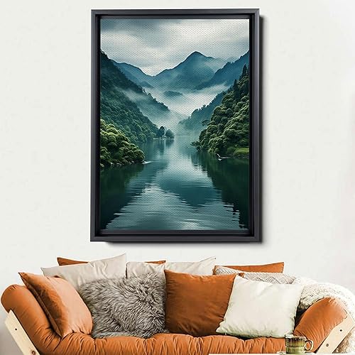 Miniatura 6 de DustinWay Framed Canvas Print Wall Art Set of 3 Green Forest Mountain Photography Modern Art Minimalist Nature Decor