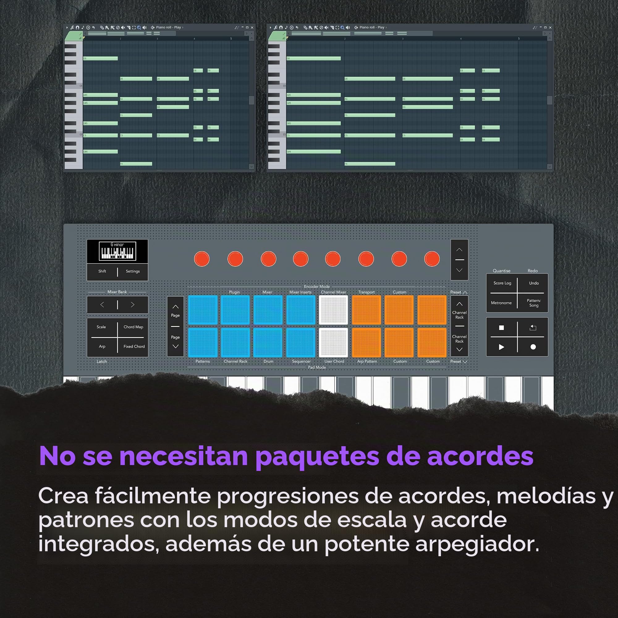 Novation FLkey 2 Mini 25 — Teclado controlador MIDI de 25 miniteclas para empezar con FL Studio, con USB, tiras de tono y modulación, 16 pads de percusión y arpegiador. Incluye 6 meses de FL Studio