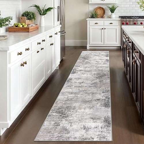 Miniatura 582 de IOHOUZE Alfombra pequeña abstracta de 2 x 3 pies, alfombra de entrada lavable para entrada interior, alfombras con respaldo de goma, alfombra gris