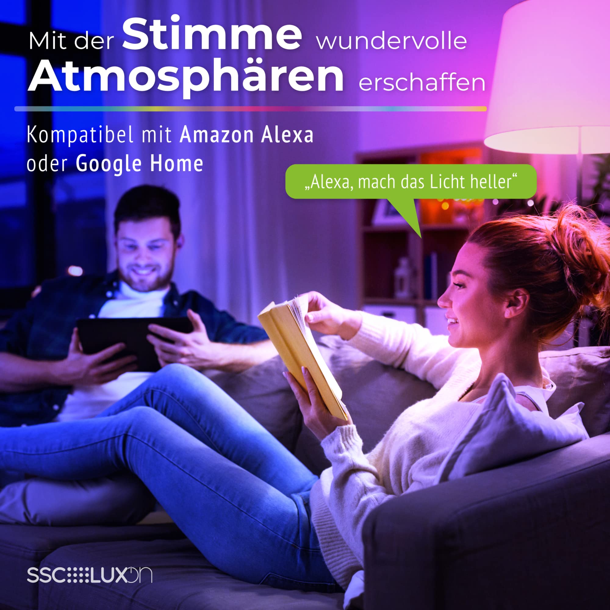 SSC-LUXon BEDA Einbaustrahler 6er Set schwarz IP65 Smart GU10 WLAN RGBW | Sechs flache Einbauspots schwarz IP65 - per App & Alexa steuerbar, RGB-Farblicht, für Bad, Küche & Außen, inkl. GU10 LED