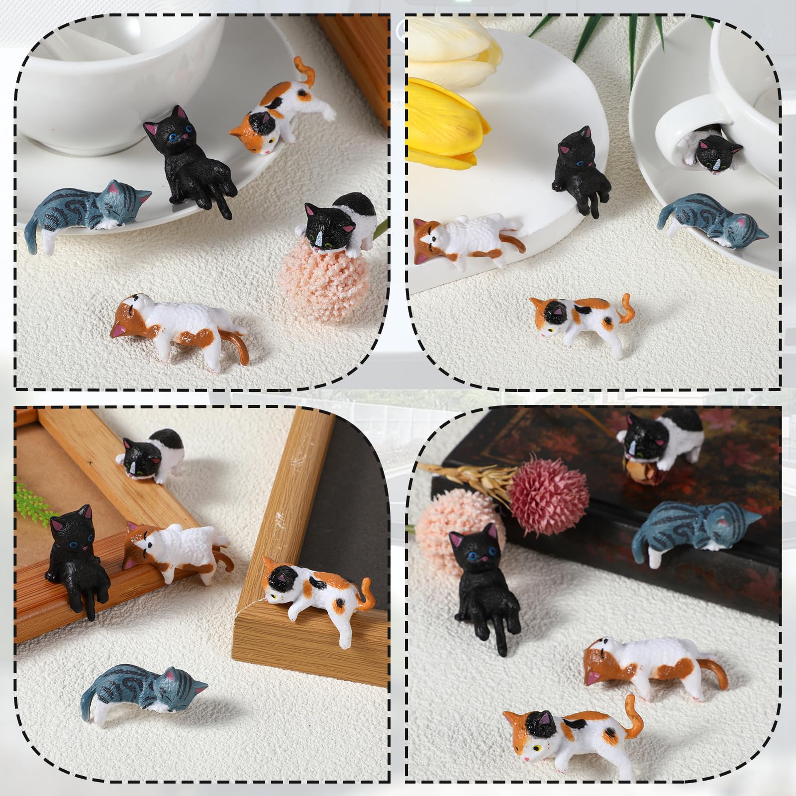 5 stuks schattige mini-kattenfiguren, auto-decoratie interieur, schattige auto-accessoires, interieur, achteruitkijkspiegel, kattendecoratie, kattenfiguur