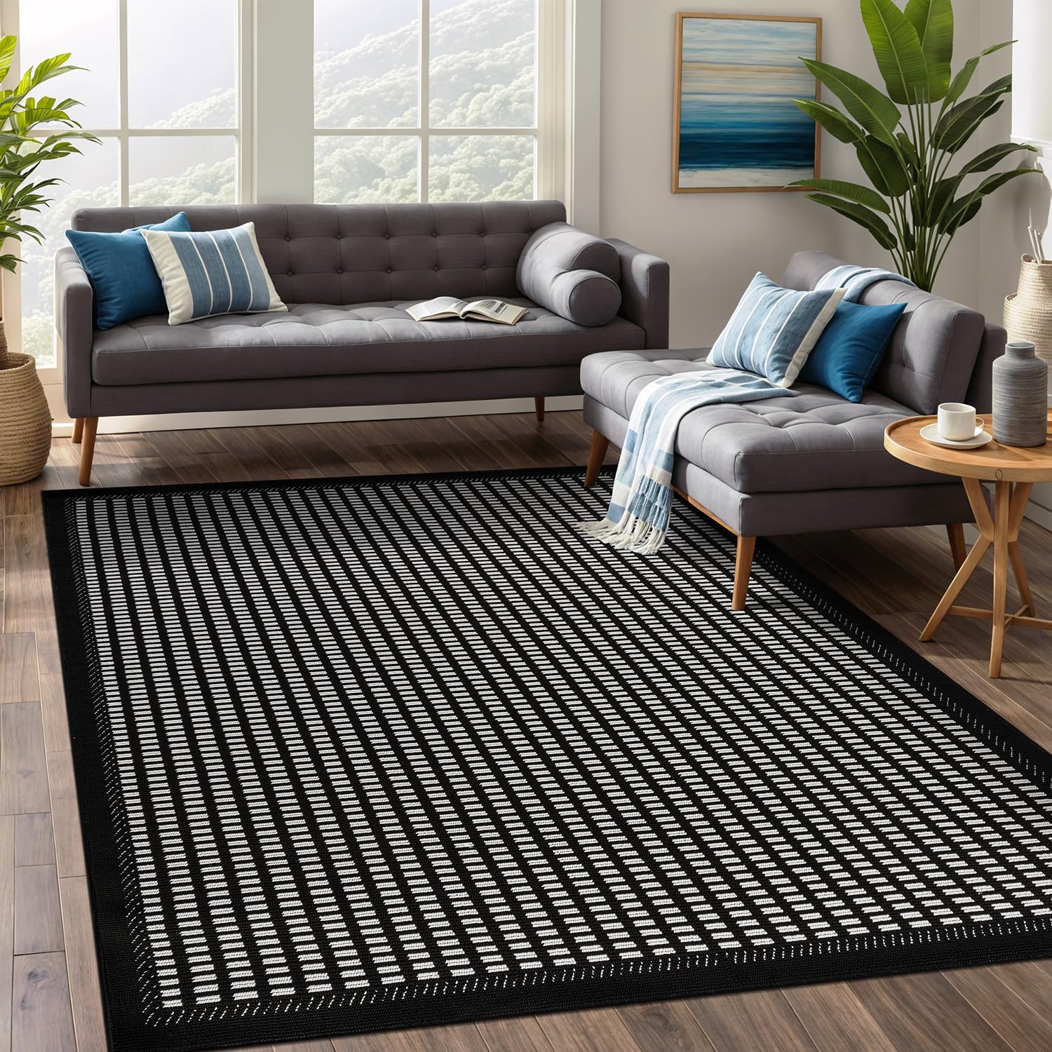 Beverly Rug Micro Loop Area Rug Black/White 5x7 Geometric Modern Luxury Zebra Durable Soft Indoor Rugs for Living Dining Room Office Stain Resistant