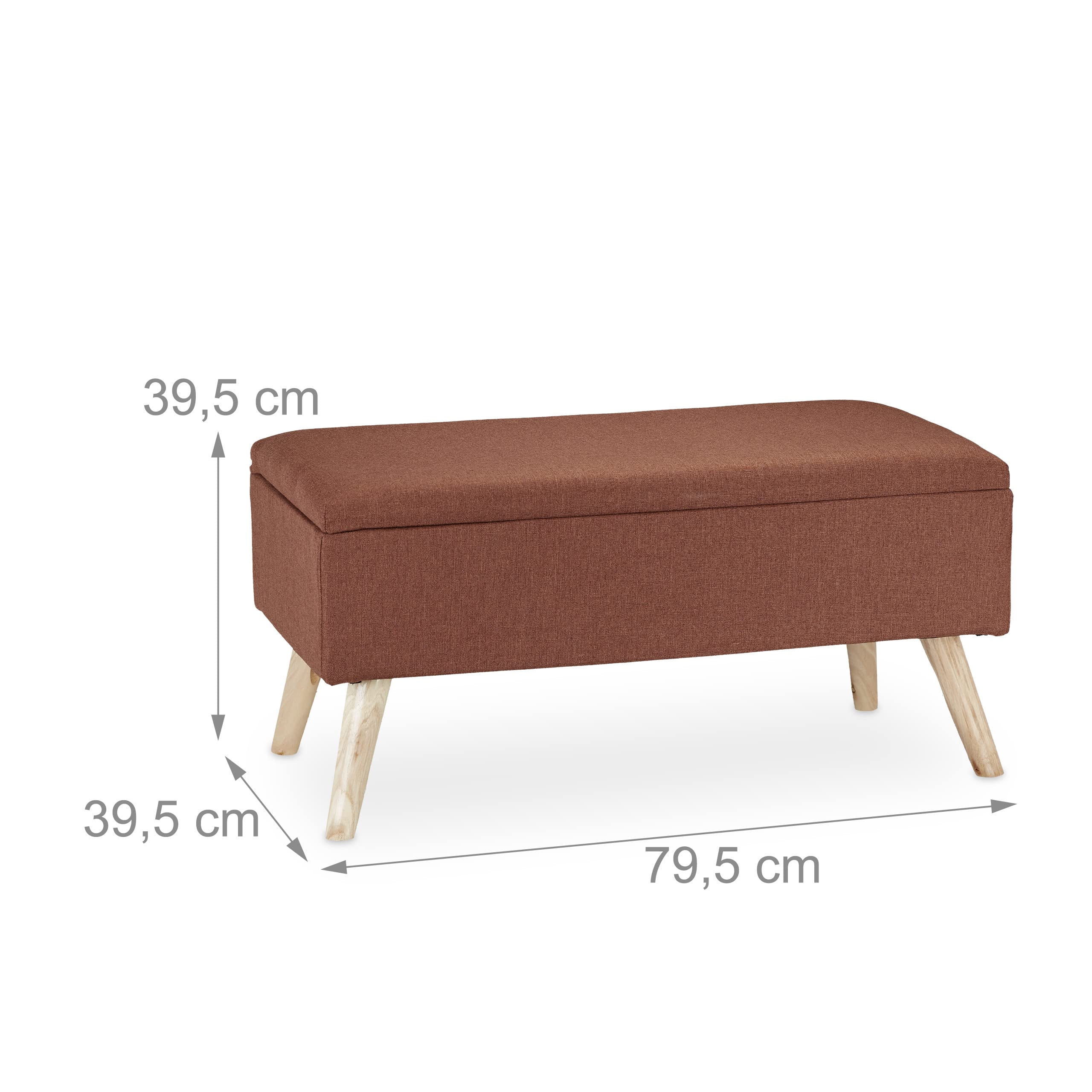Relaxdays Panca con Contenitore, Imbottita, Gambe in Legno, Cassapanca Foderata, HLP 39,5x79,5x39,5 cm, Marrone
