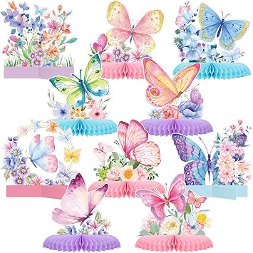 Epakh 10 Pieces Butterfly Centerpieces for Tables Butterfly Birthday Party Decorations Spring Honeycomb Table Centerpiece Spring Flower Theme Party Supplies for Birthday Baby Shower Decor