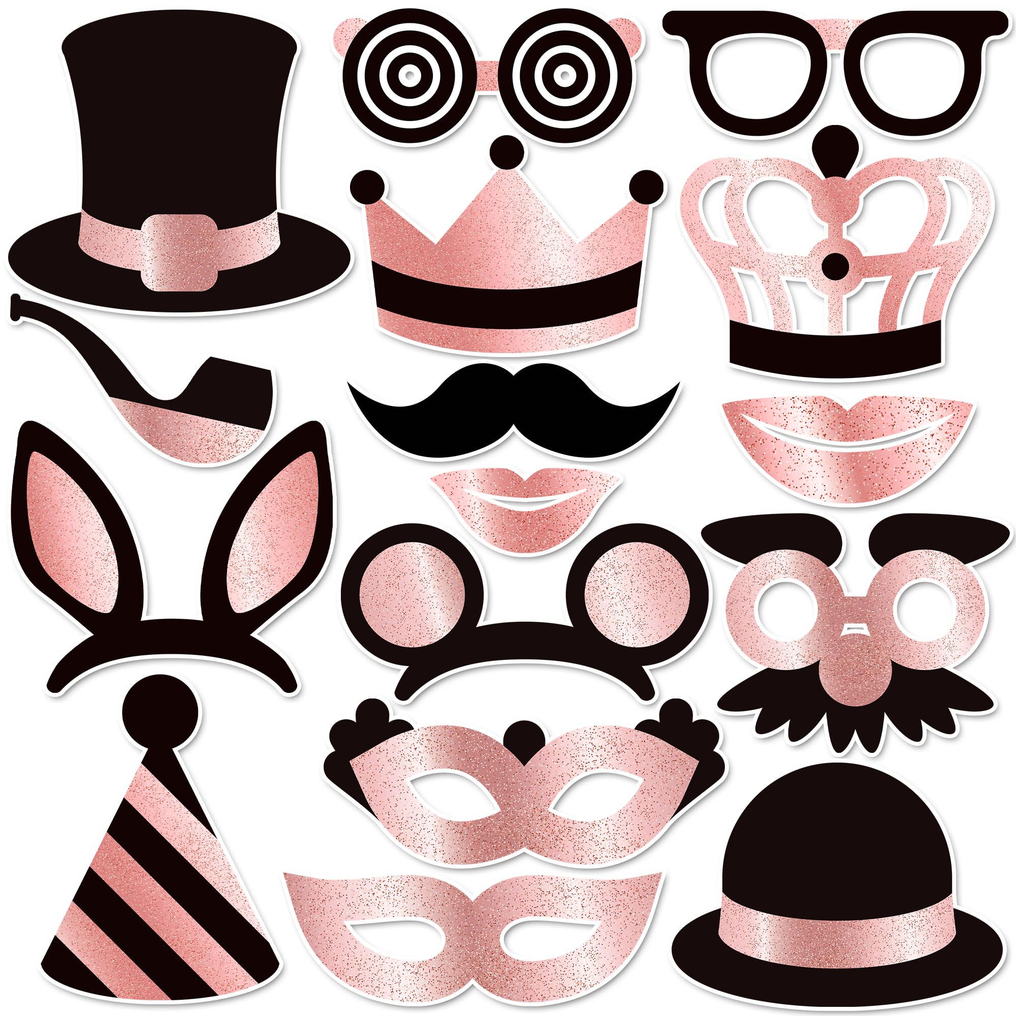 Premium Birthday Photo Booth Props Kit - 16 Pcs Rose Gold Party Decorations - Durable & Easy-to-Use Wedding Photobooth Props Signs - Party Supplies for Memorable Photos & Unforgettable Celebrations