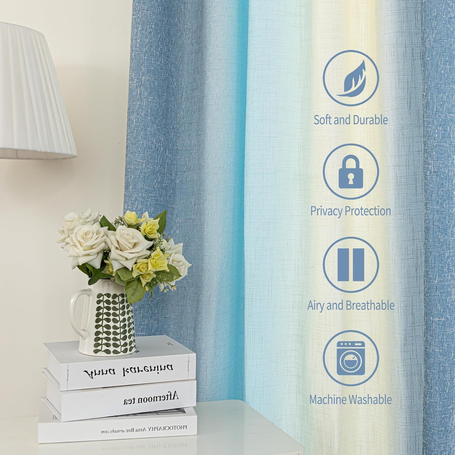PLEASANT BOULEVARD Faux Linen Curtains [2 Panels] Gradient Color Window Drapes with Back Tap, Thermal Insulated Darkening Curtain for Living Room, Bedroom, & Home Decor (52" W x 84" L, Slate & Ivory)