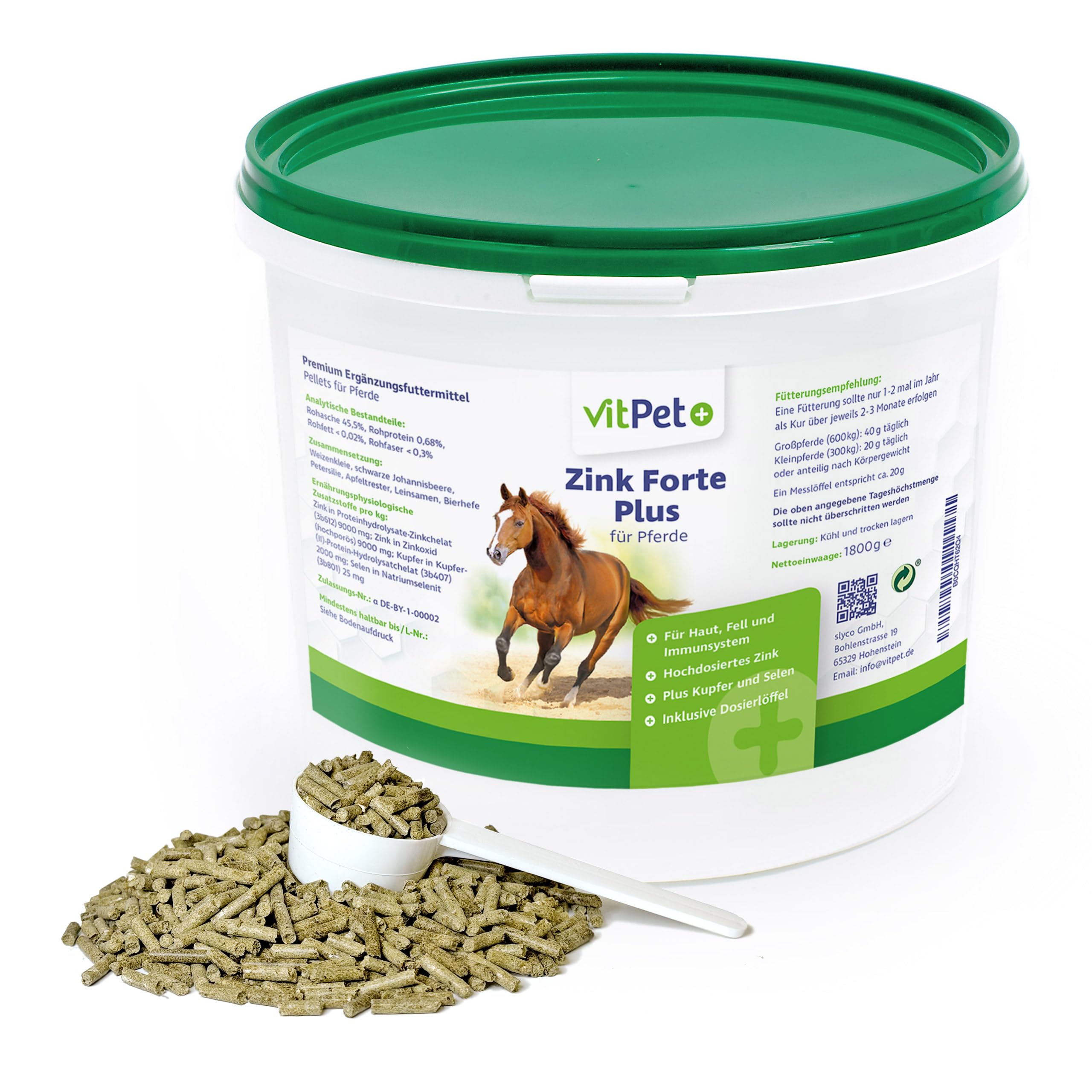 Zinc Forte Plus – Alta dosis de zinc para caballos – 1,8 kg – Alimento complementario Plus cobre y selenio – Para piel, pezuñas y sistema inmunológico – Incluye cuchara dosificadora