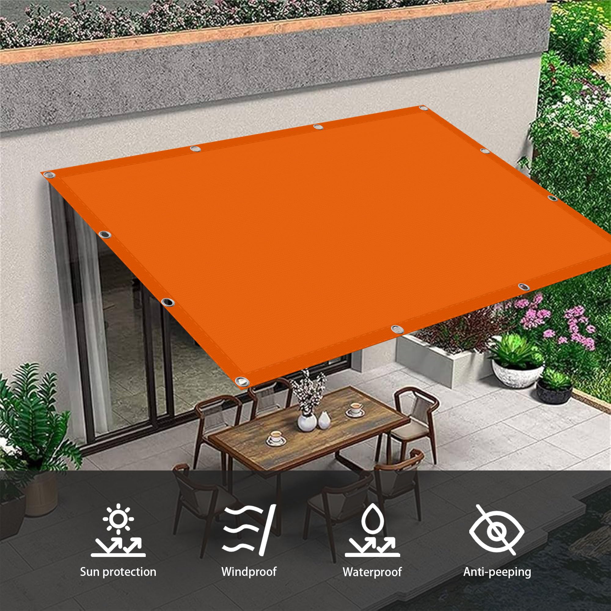 Sonnensegel Quadrat 4 x 5 m Sonnenschutz Wasserabweisend Camping Sonnenschutz Segel Reißfest für Terrasse, Garten, Balkon, Camping, Orange