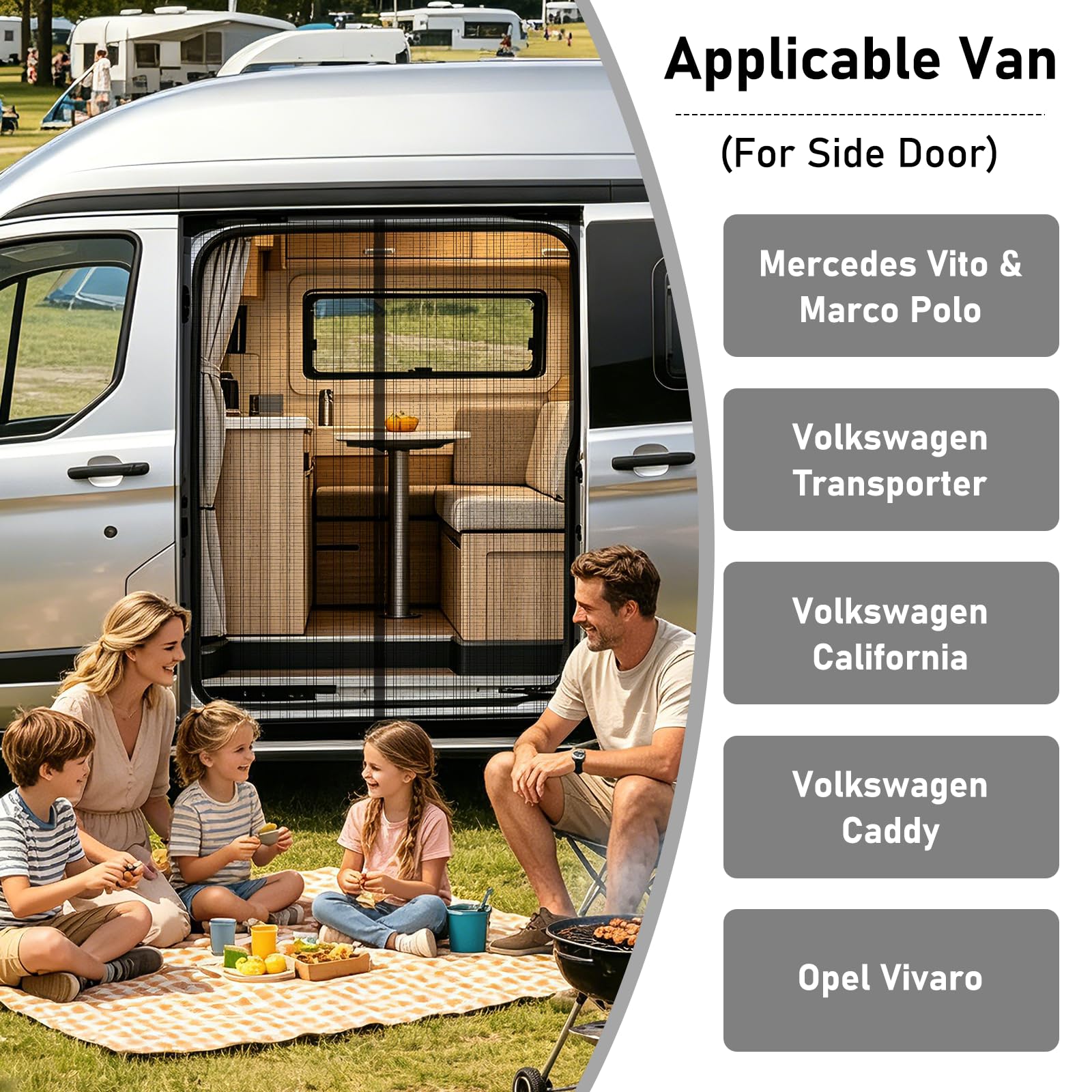 Moskitonetz Van mit Magnetismus 150x110cm, für Mercedes Vito, Volkswagen Transporter und Volkswagen California, Fliegengitter Auto Insektenschutz Schattennetz Sonnenschutz Camping Reise