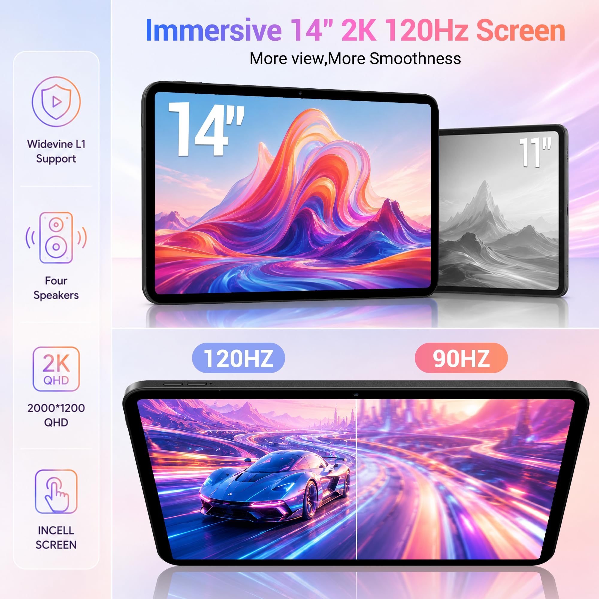 2026 Tablet 14 Pollici con Android 16, 36GB RAM+512GB ROM, Octa-Core, 4G LTE/5G WiFi, 2000 * 1200, Widevine L1,11580mAh,13MP+8MP,BT 5.0/GPS/Face ID/Tablet in offerta con Tastiera(Grigio)