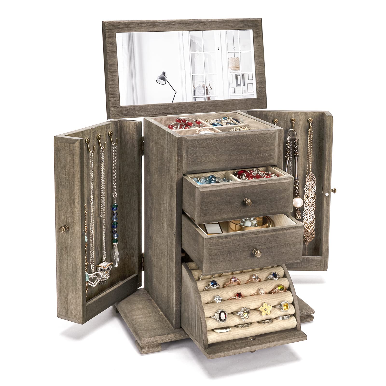 Emfogooemfogoo Jewellery Box For Women Girls Rustic Wooden Large - Main Image