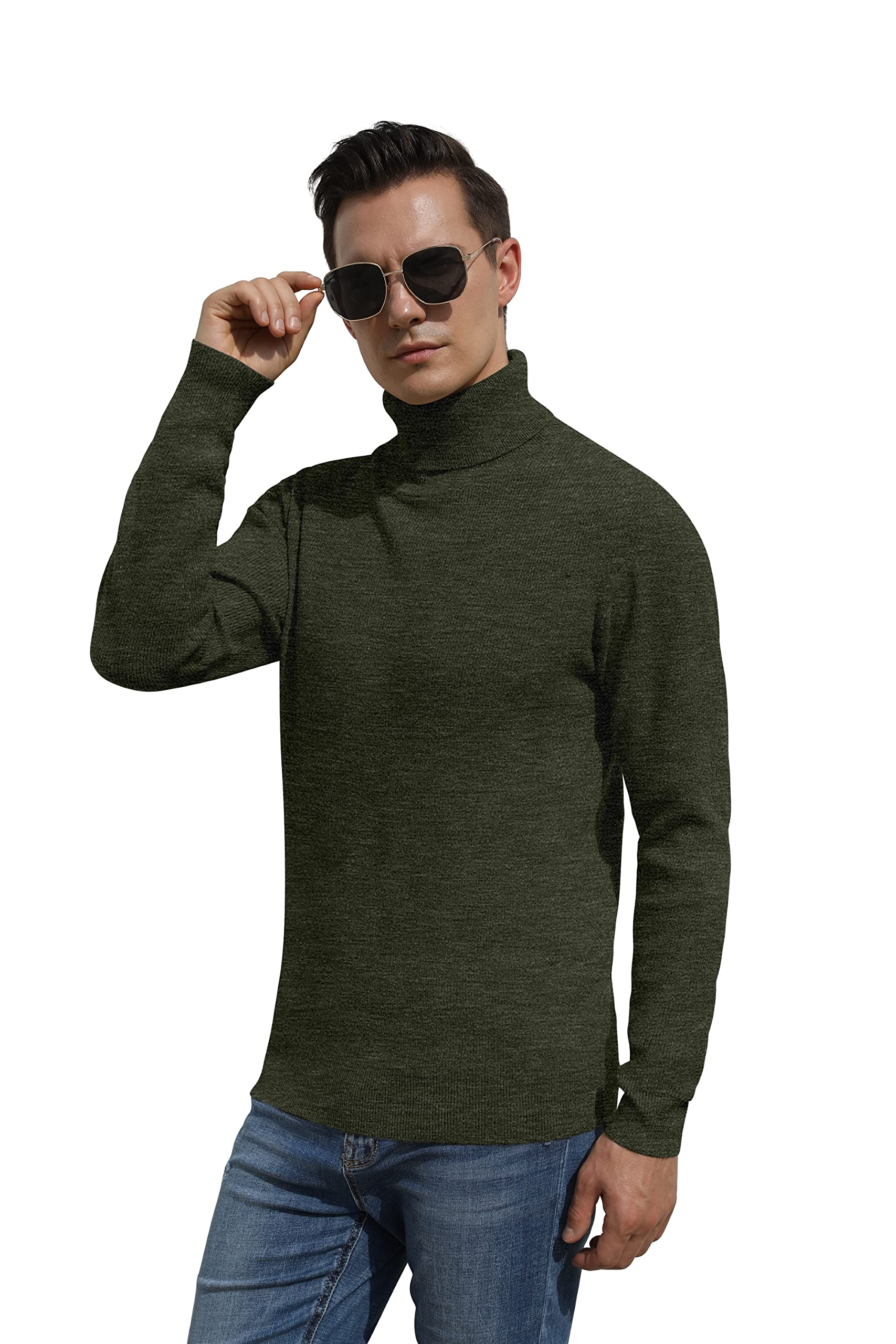 Hisir Men's Jumper Turtle Neck Tops Winter Warm Wool Knitted Pullover Long Sleeve Sweater Solid Colour Basic Turtleneck Soft Jumpers