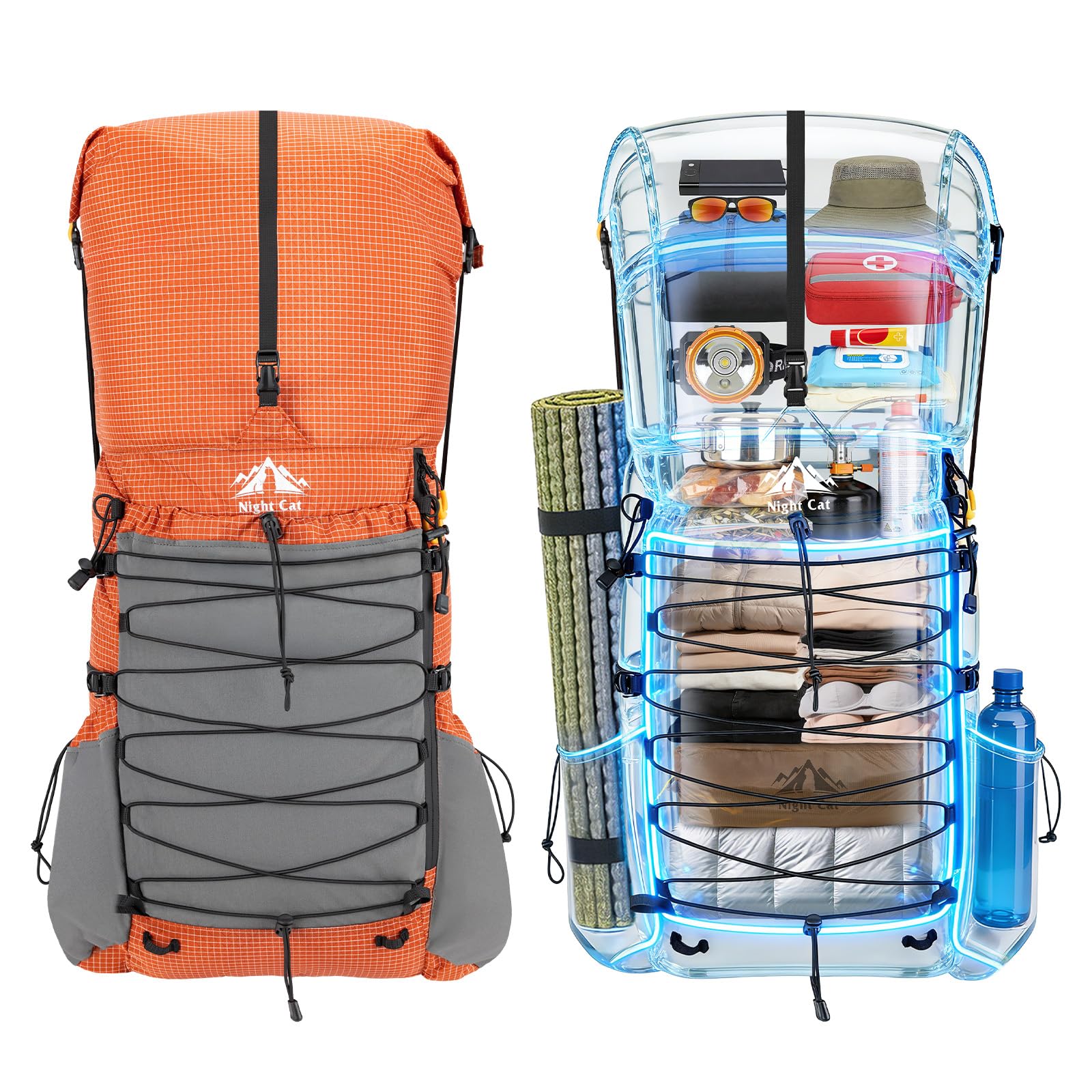 Night Cat Mochila Trekking Ultraligera: Mochila Hombre Mujer Impermeable 70L Grande para Montaña Viaje y Senderismo