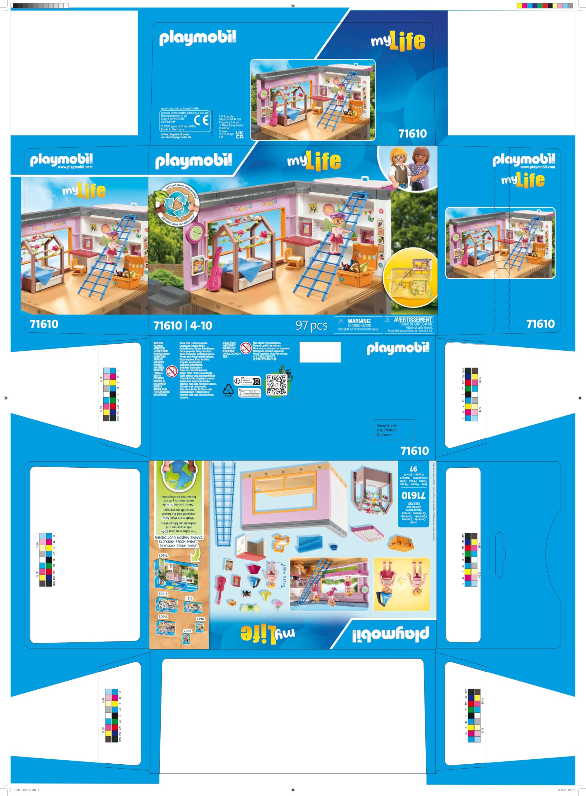 PLAYMOBIL MyLife 71610 Kinderzimmer, inklusive Einer Mädchenfigur und einem Stickerbogen, zu über 80 % aus recycelten und biobasierten Materialien, vielfältiges Spielzeug für Kinder ab 4 Jahren