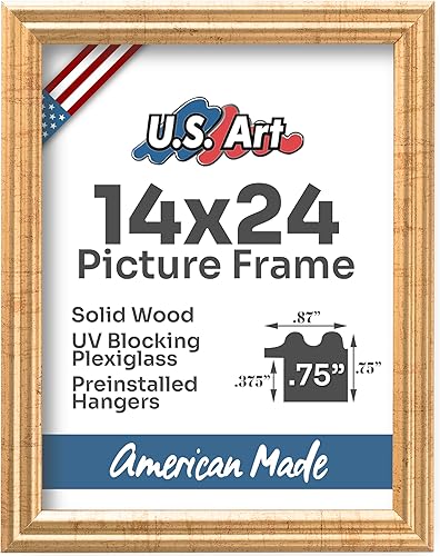 Miniatura 2 de US Art Marco de fotos dorado antiguo de 14x24 con 0.75 pulgadas de ancho - Decoración de pared dorada, marcos de madera maciza hechos a mano con