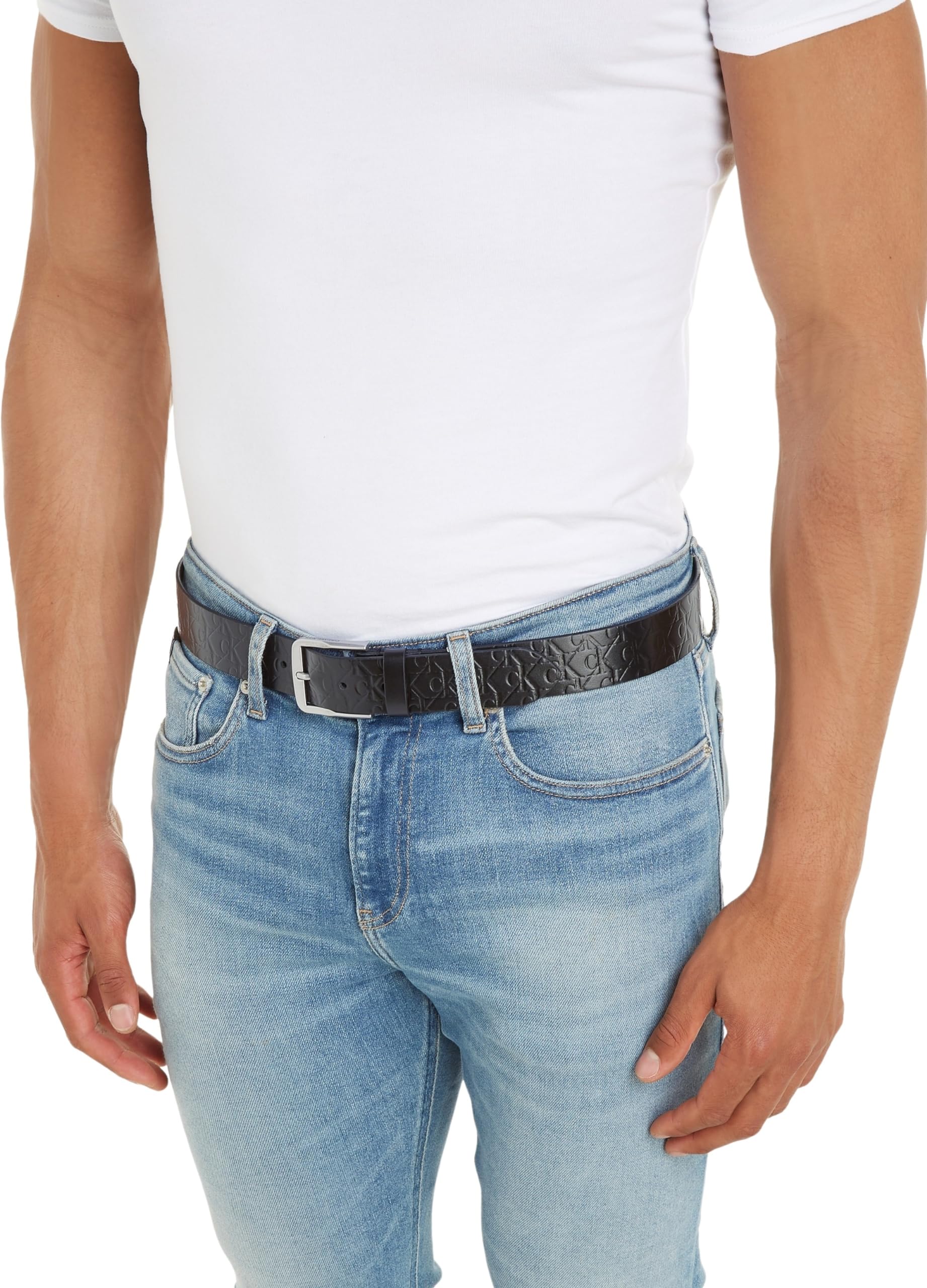 Calvin Klein Jeans Cintura Uomo Classic Flat Lthr Belt 35Mm Aop in Pelle