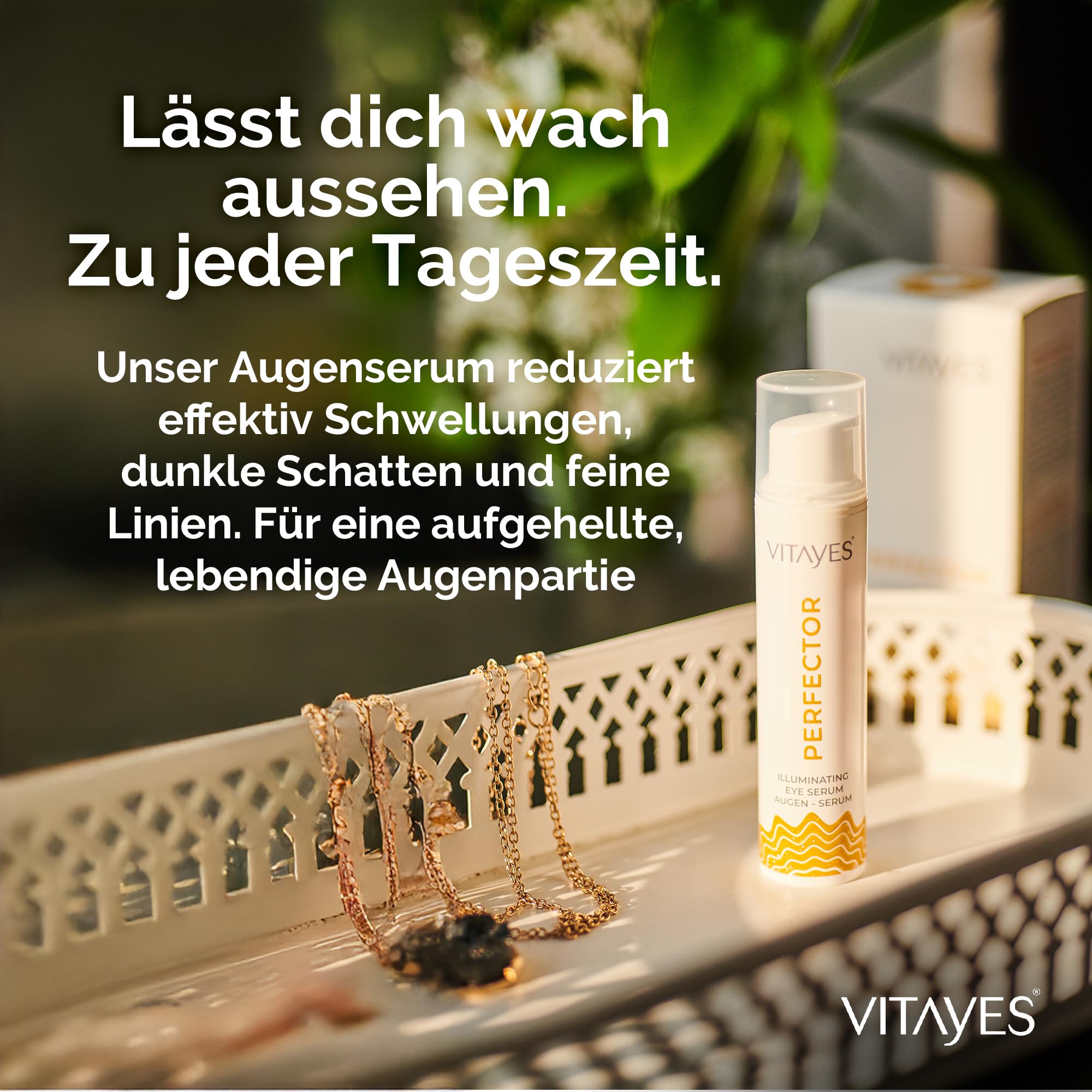 Vitayes Perfector Augenserum – Anti-Aging Serum gegen Augenringe, Tränensäcke & Falten – Straffendes Augenpflege-Gel mit Soforteffekt – Vegan, 15 ml
