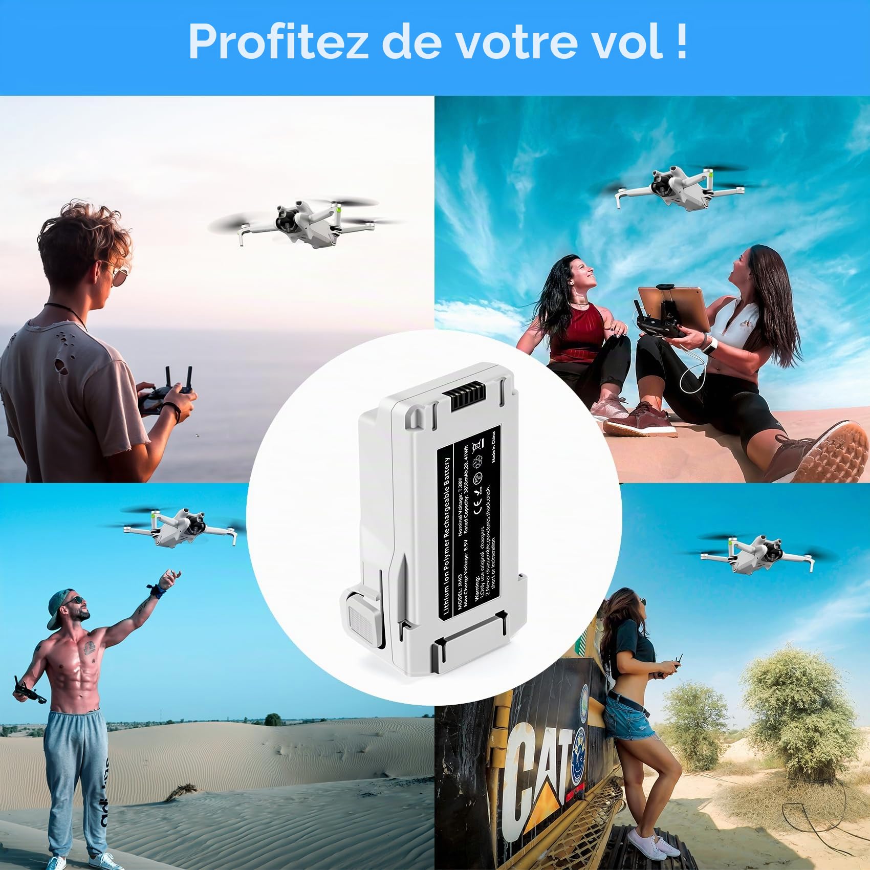 DJI Mini 3 Series Batterie de vol Intelligente 7.38V 3850mAh 2 pièces Compatible avec Mini 4 Pro/3 Pro/3